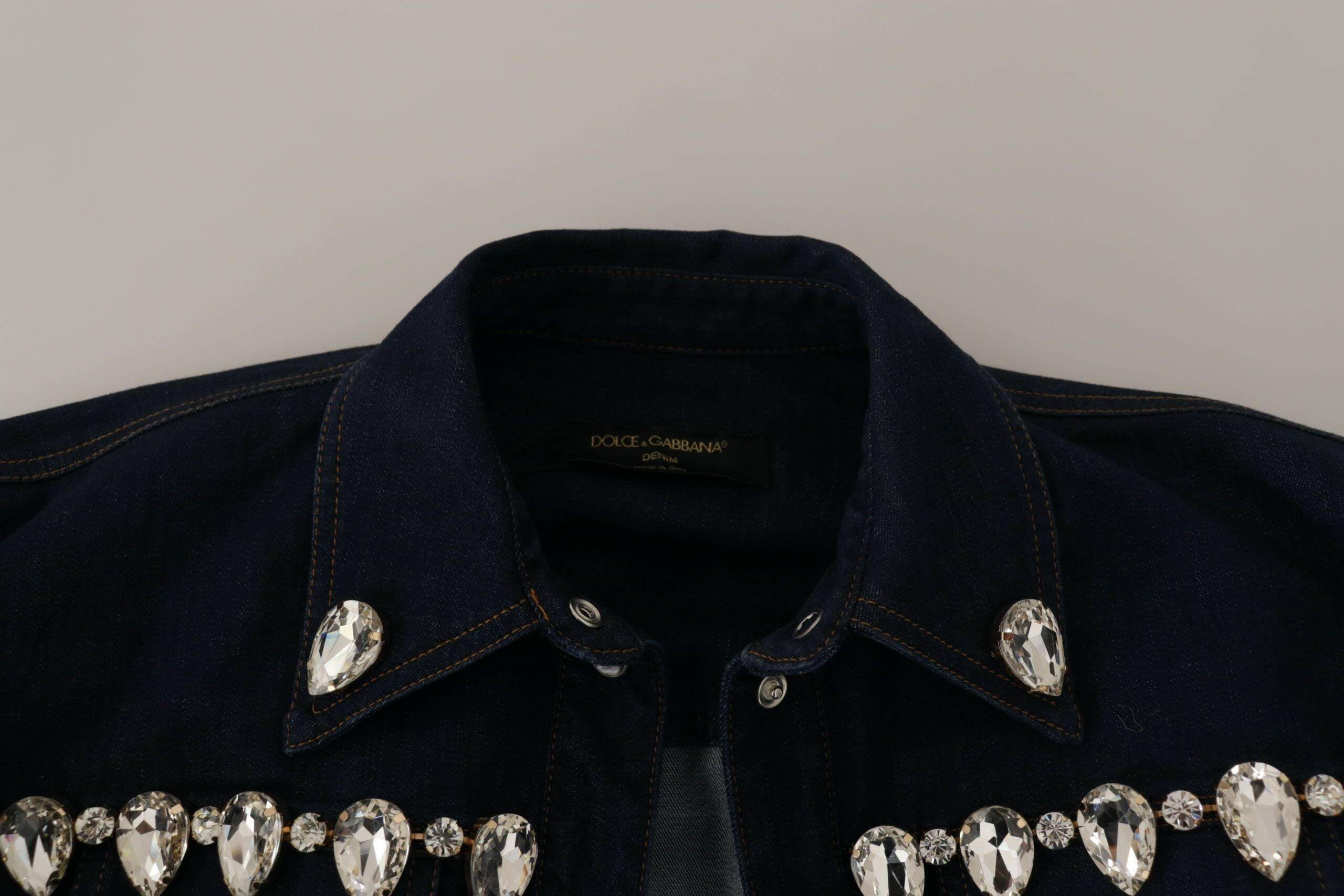 Dolce & Gabbana Blue Denim Crystal Embellish Cotton Jacket -   -  Dolce & Gabbana.