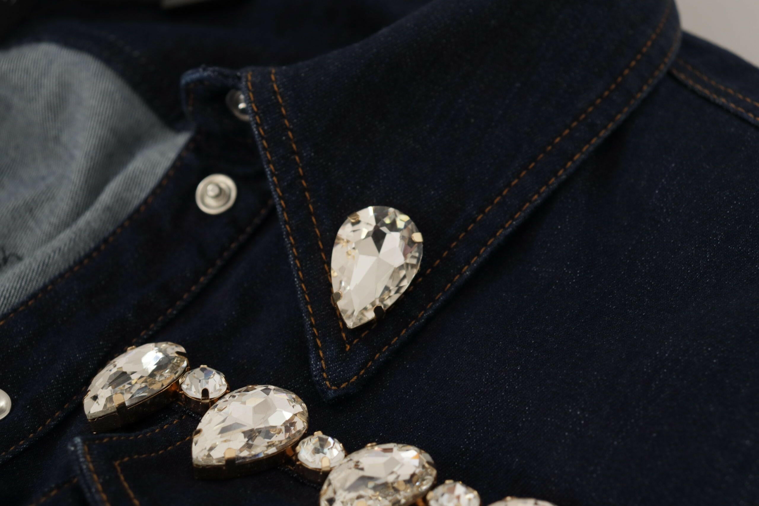 Dolce & Gabbana Blue Denim Crystal Embellish Cotton Jacket -   -  Dolce & Gabbana.