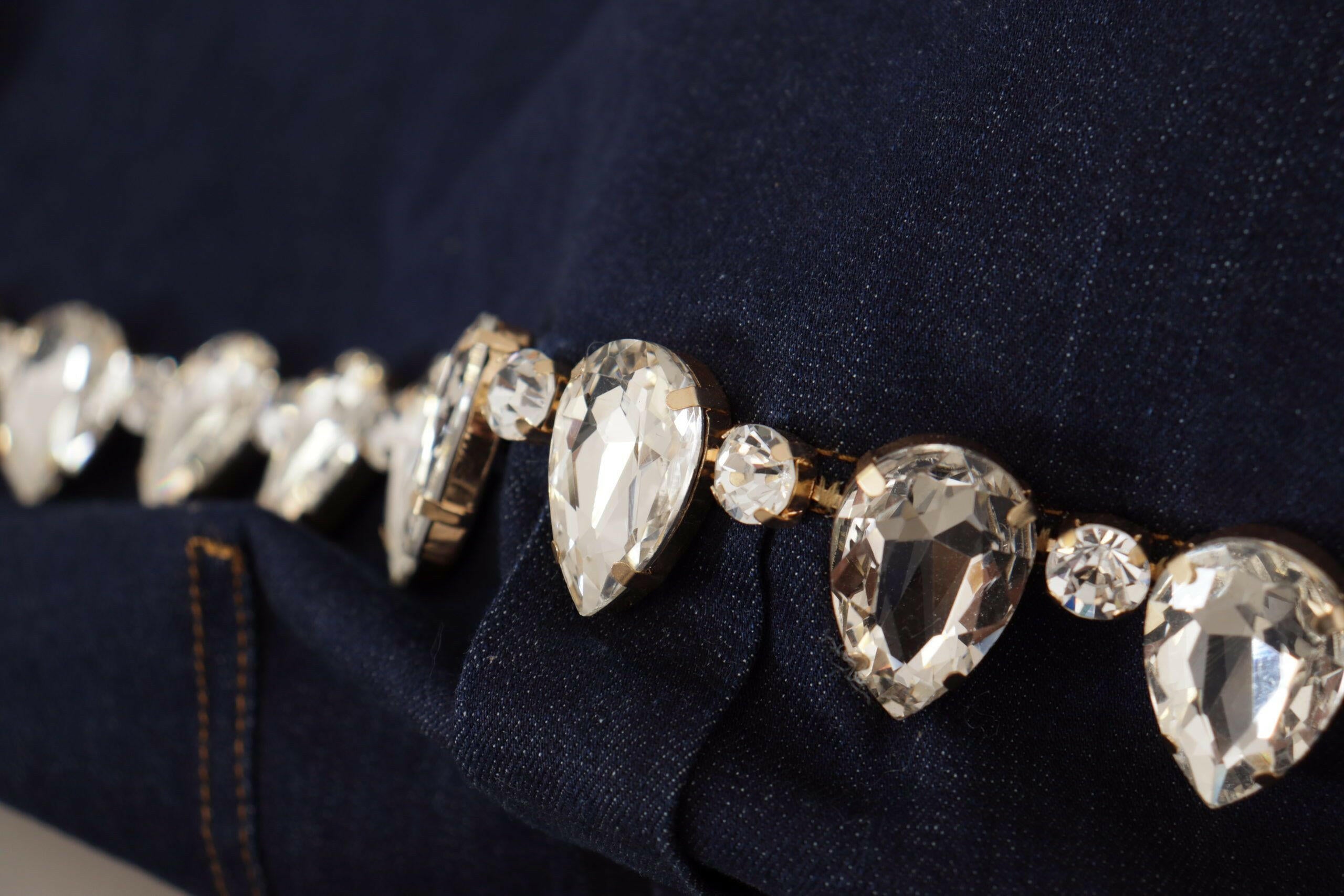 Dolce & Gabbana Blue Denim Crystal Embellish Cotton Jacket -   -  Dolce & Gabbana.