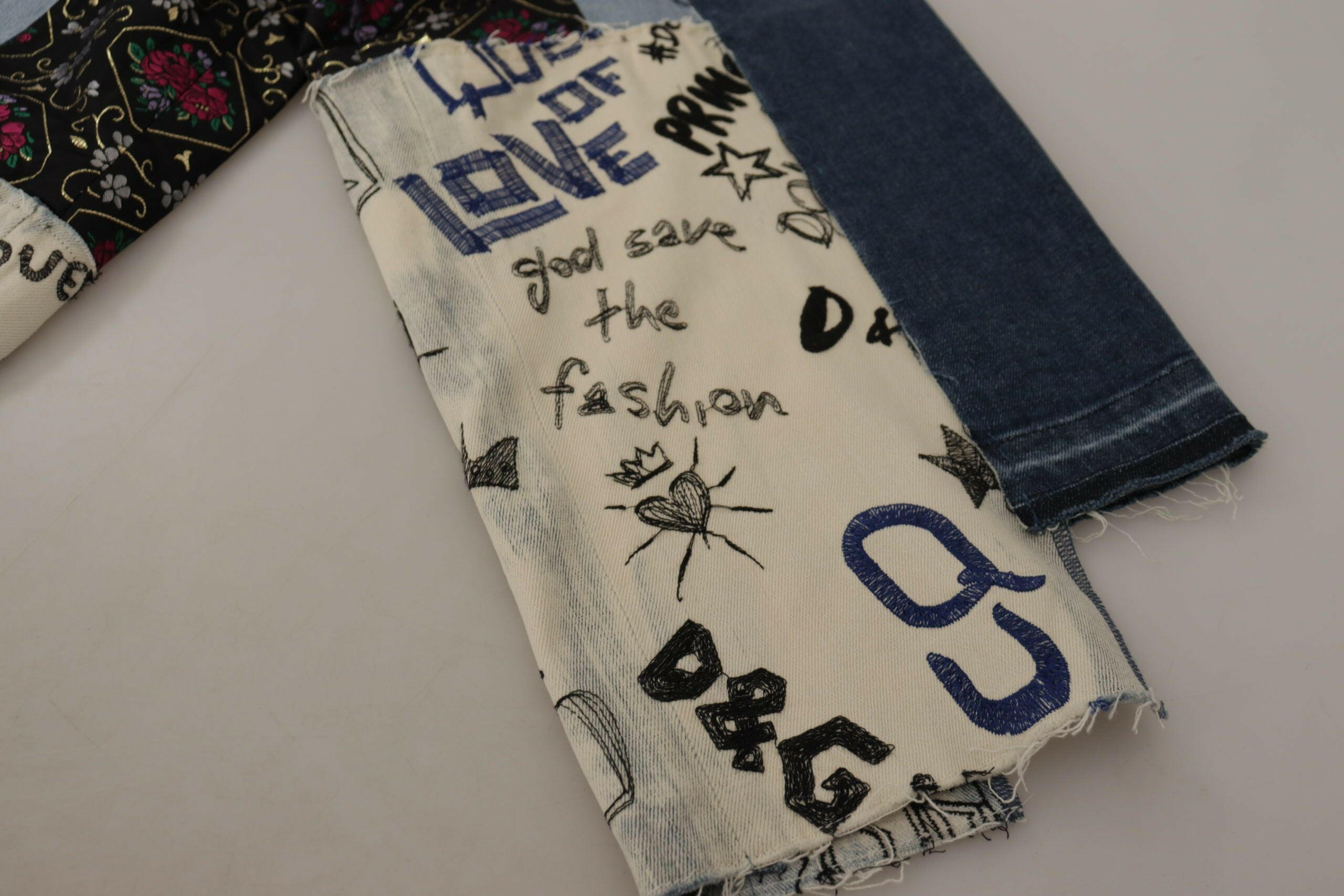 Dolce & Gabbana Multicolor Patchwork DG Fashion Wide Leg Denim Pant -   -  Dolce & Gabbana.