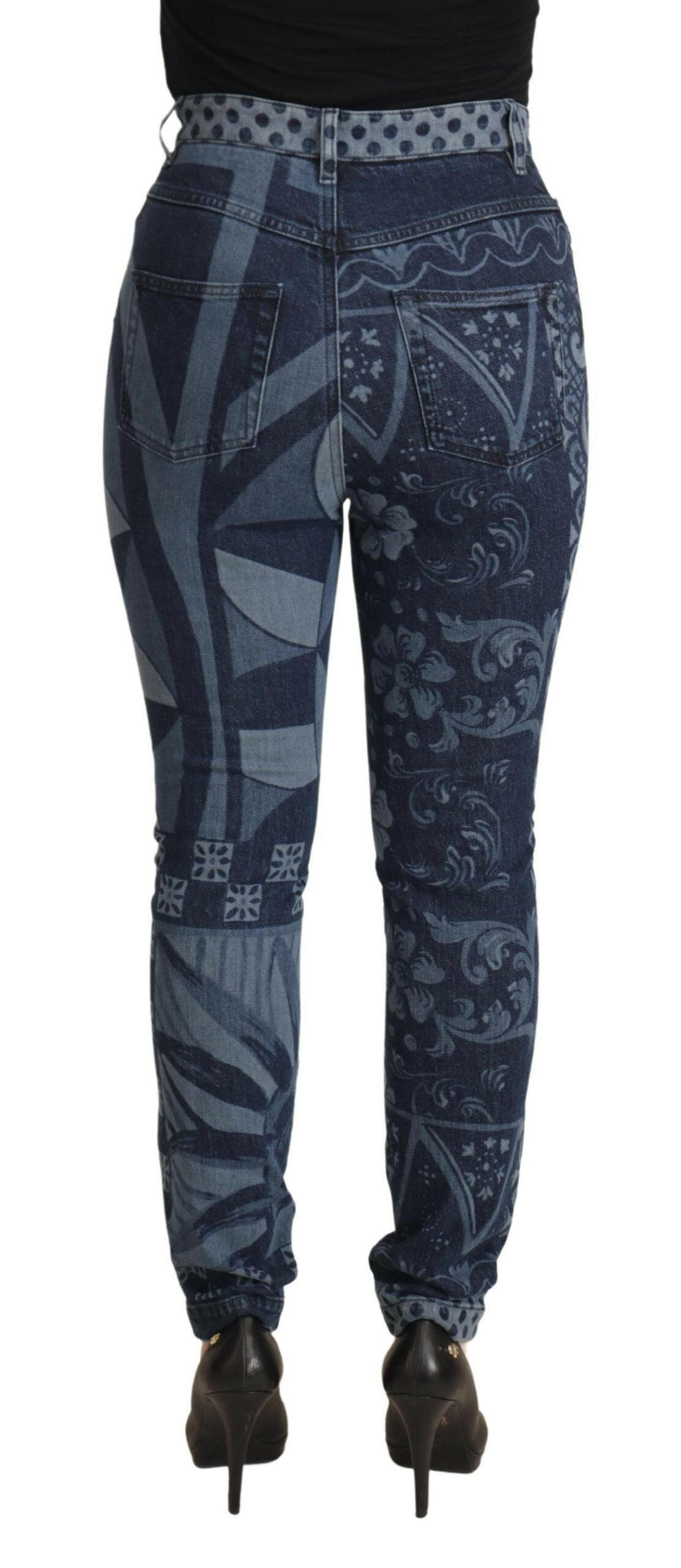 Dolce & Gabbana Blue Floral High Waist Skinny Denim Jeans -   -  Dolce & Gabbana.