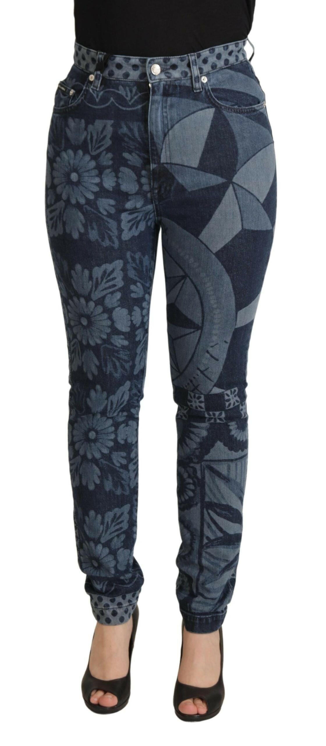 Dolce & Gabbana Blue Floral High Waist Skinny Denim Jeans -   -  Dolce & Gabbana.