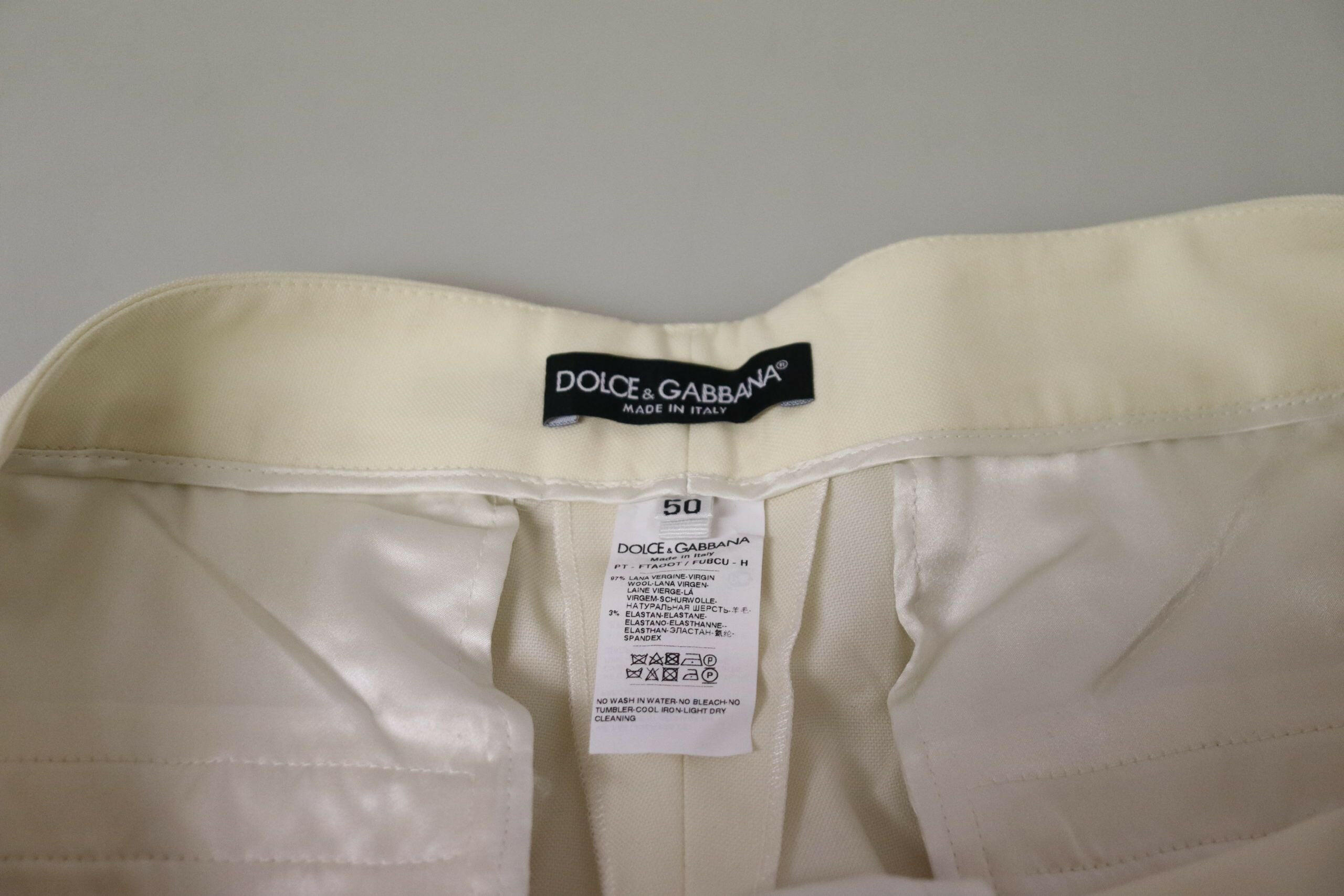 Dolce & Gabbana Ivory High Waist Cropped Folded Hem Trousers Pants -   -  Dolce & Gabbana.