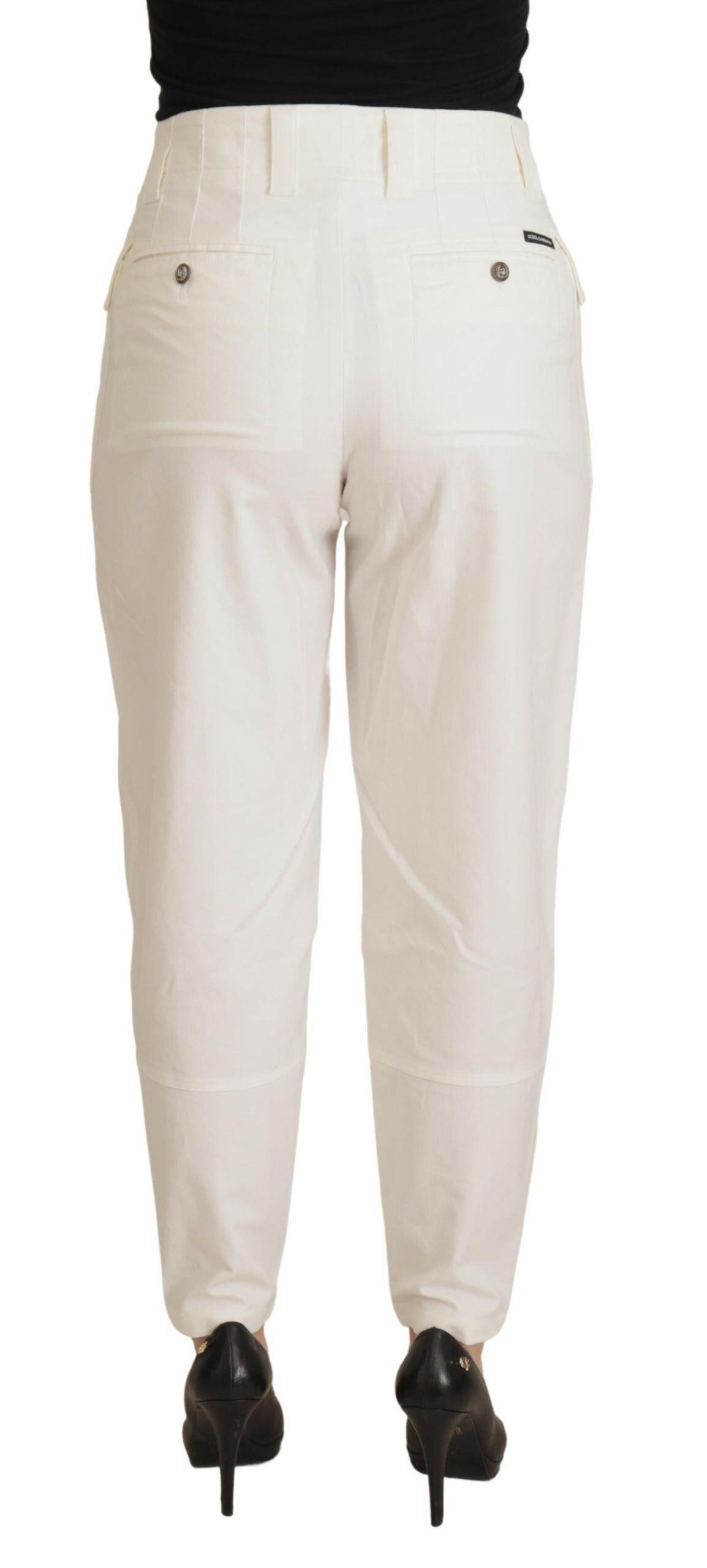 Dolce & Gabbana White High Waist Tapered Women Cotton Pants -   -  Dolce & Gabbana.