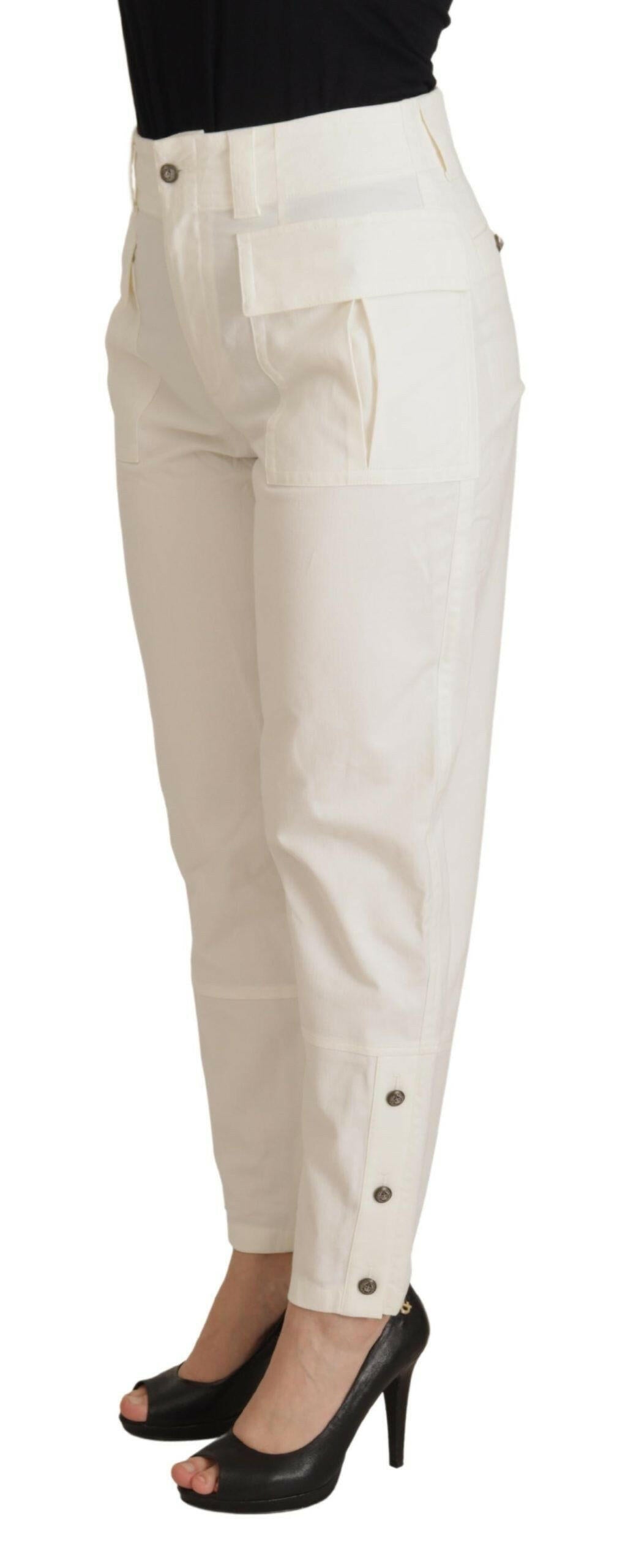Dolce & Gabbana White High Waist Tapered Women Cotton Pants -   -  Dolce & Gabbana.