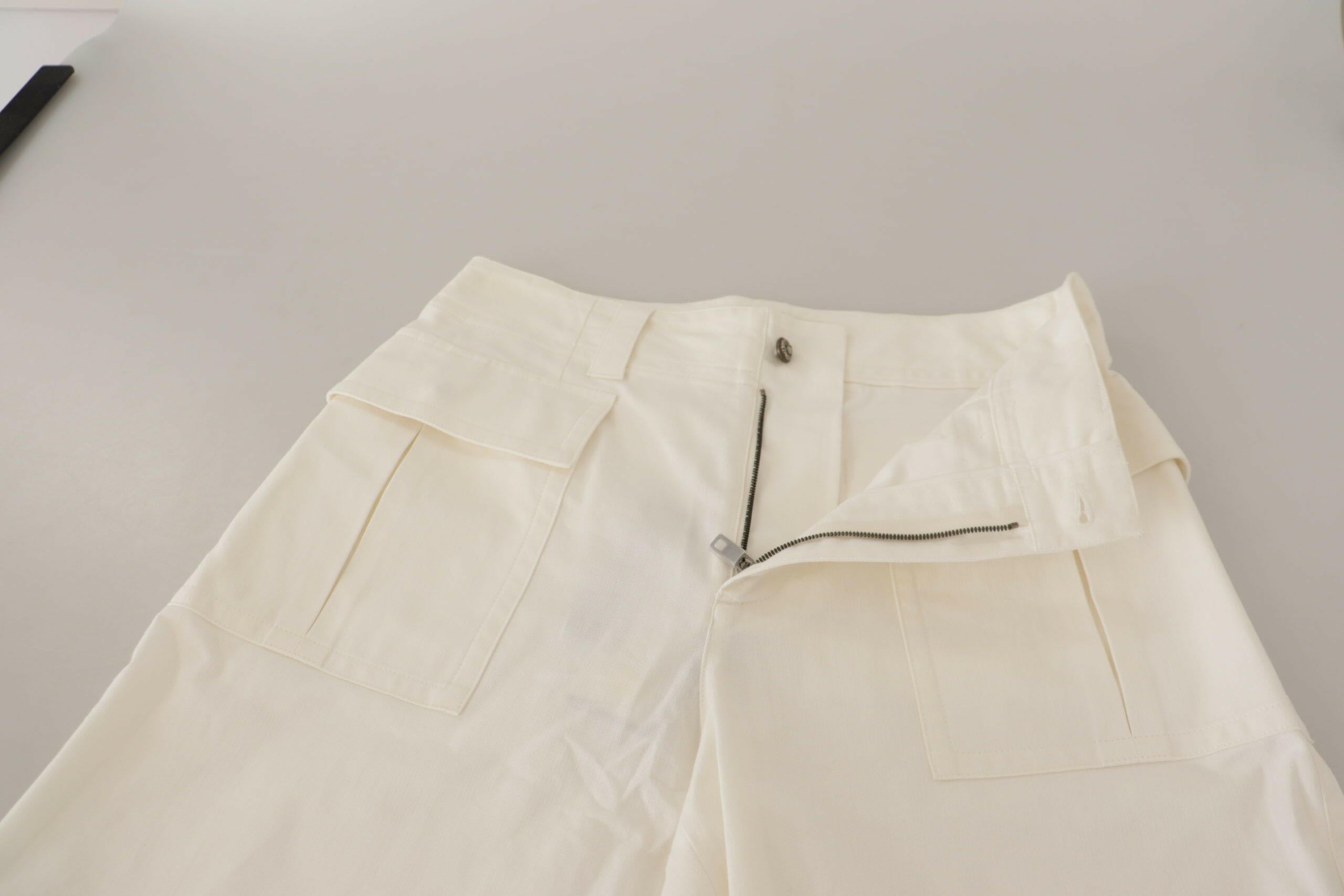 Dolce & Gabbana White High Waist Tapered Women Cotton Pants -   -  Dolce & Gabbana.