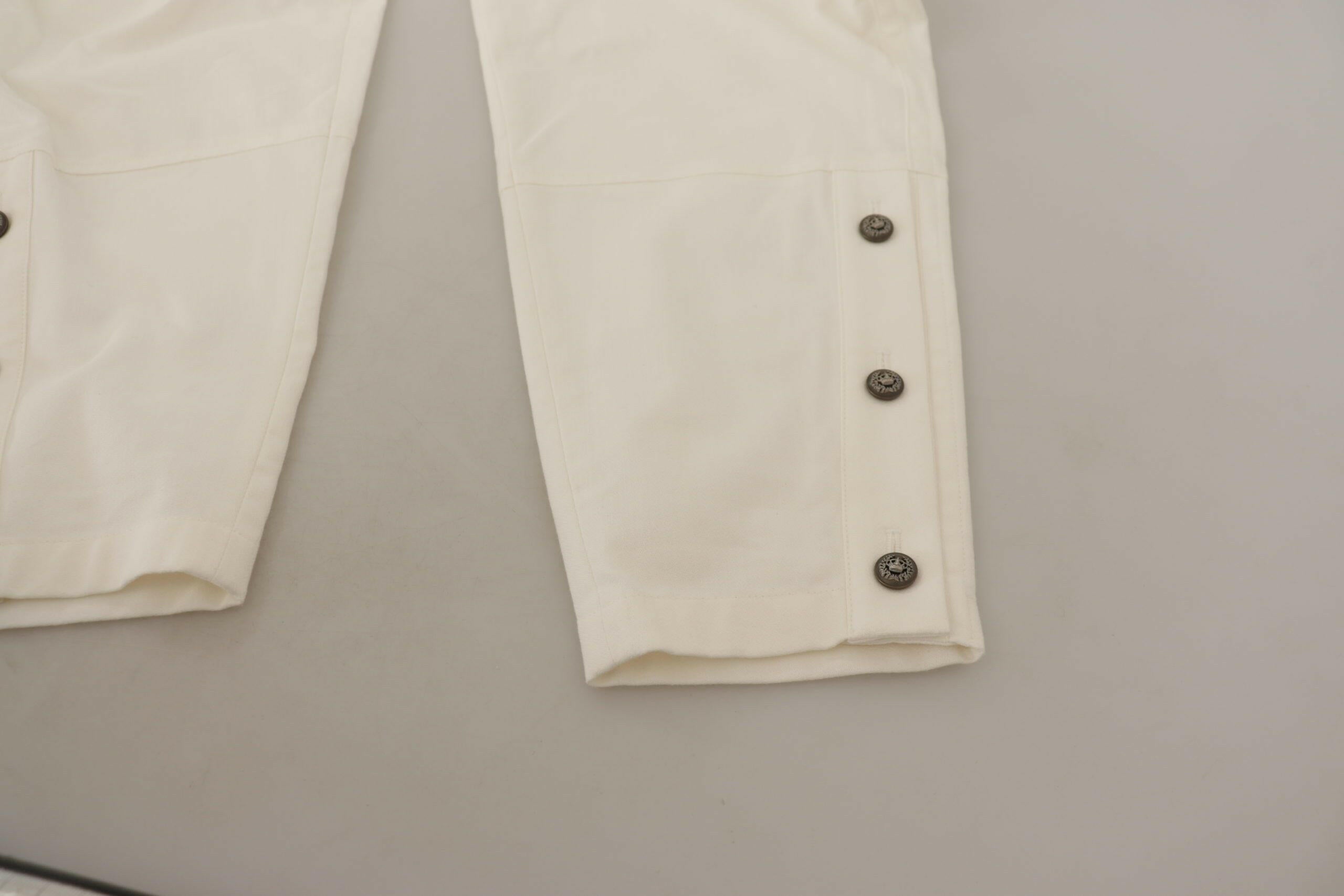 Dolce & Gabbana White High Waist Tapered Women Cotton Pants -   -  Dolce & Gabbana.