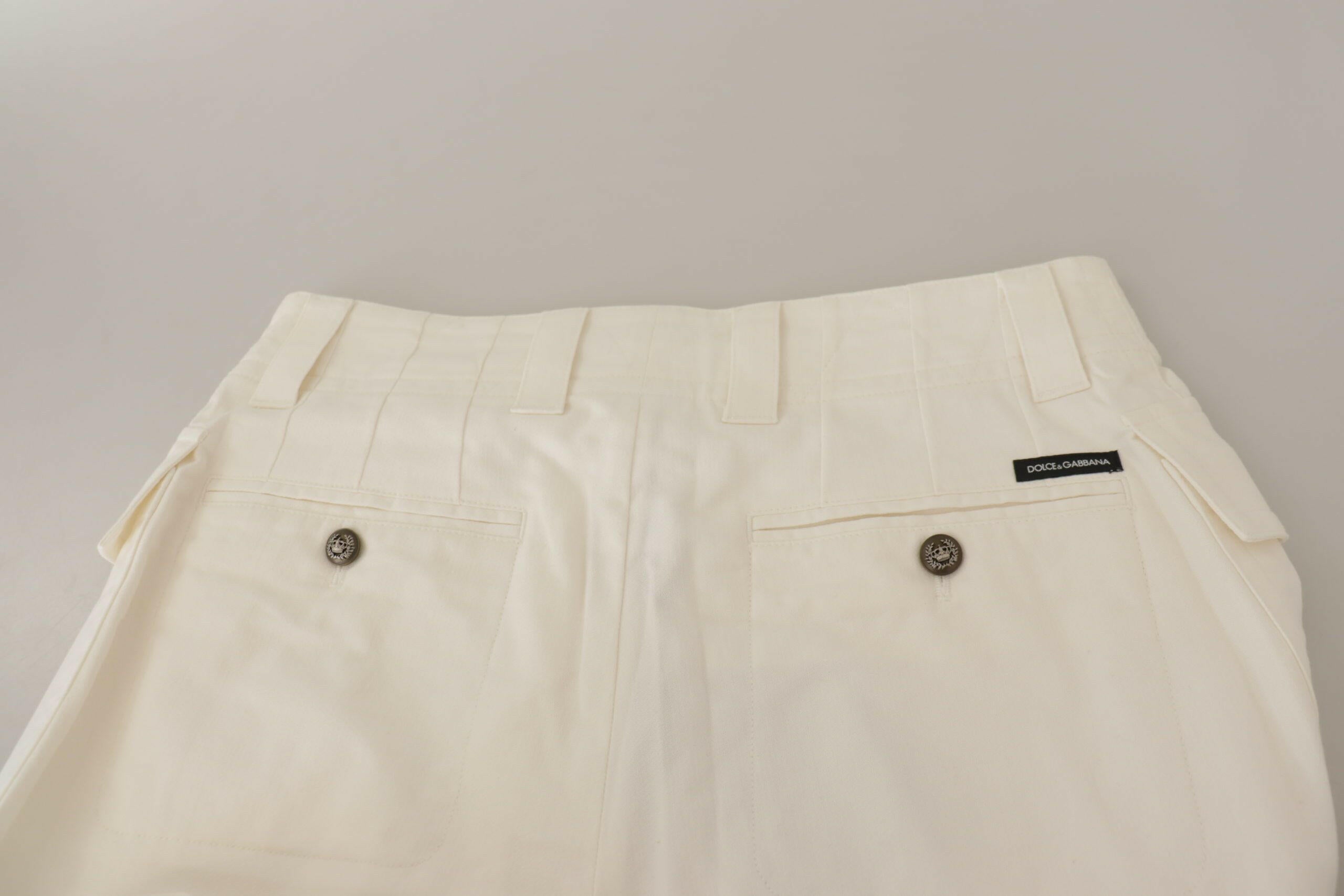 Dolce & Gabbana White High Waist Tapered Women Cotton Pants -   -  Dolce & Gabbana.