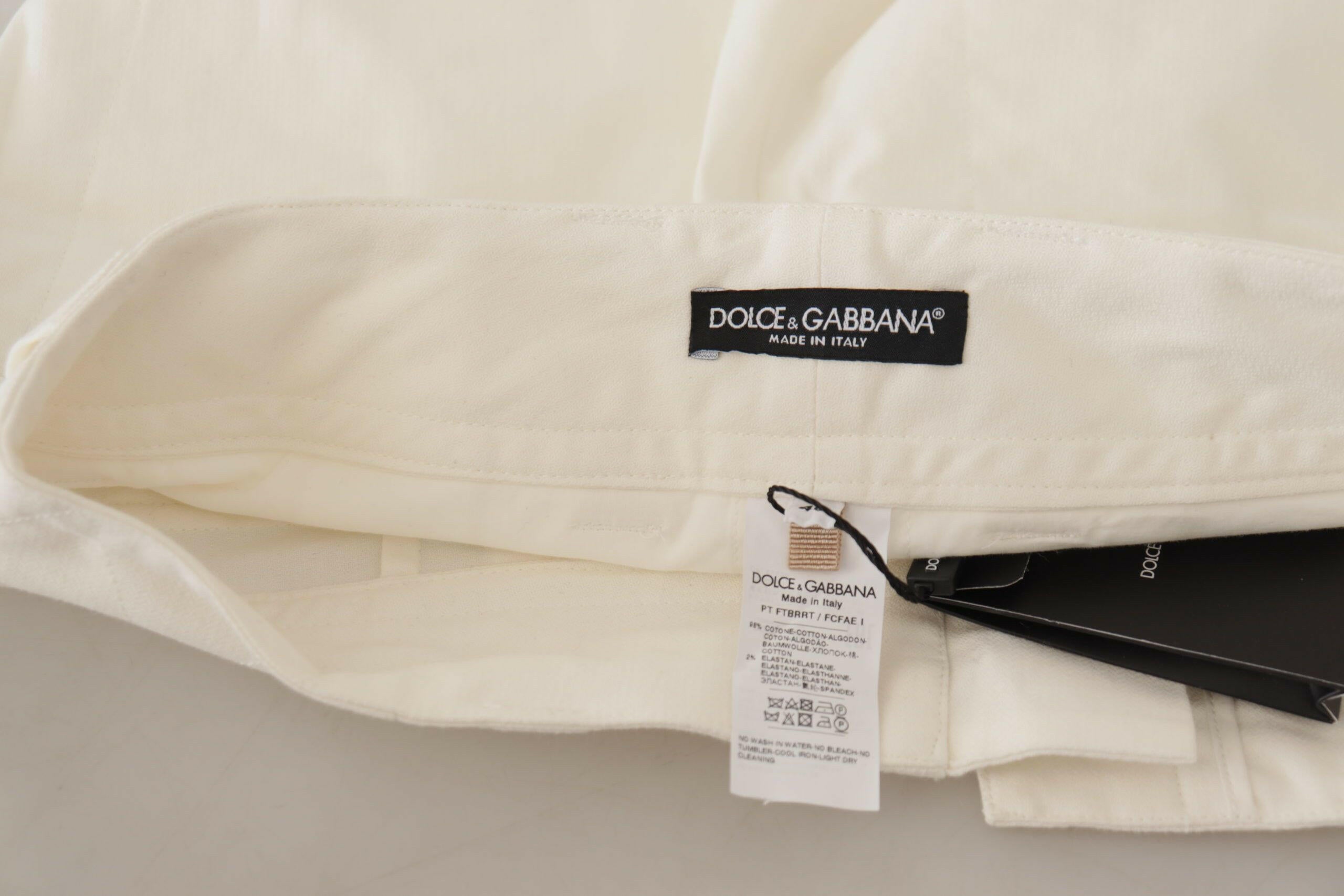 Dolce & Gabbana White High Waist Tapered Women Cotton Pants -   -  Dolce & Gabbana.