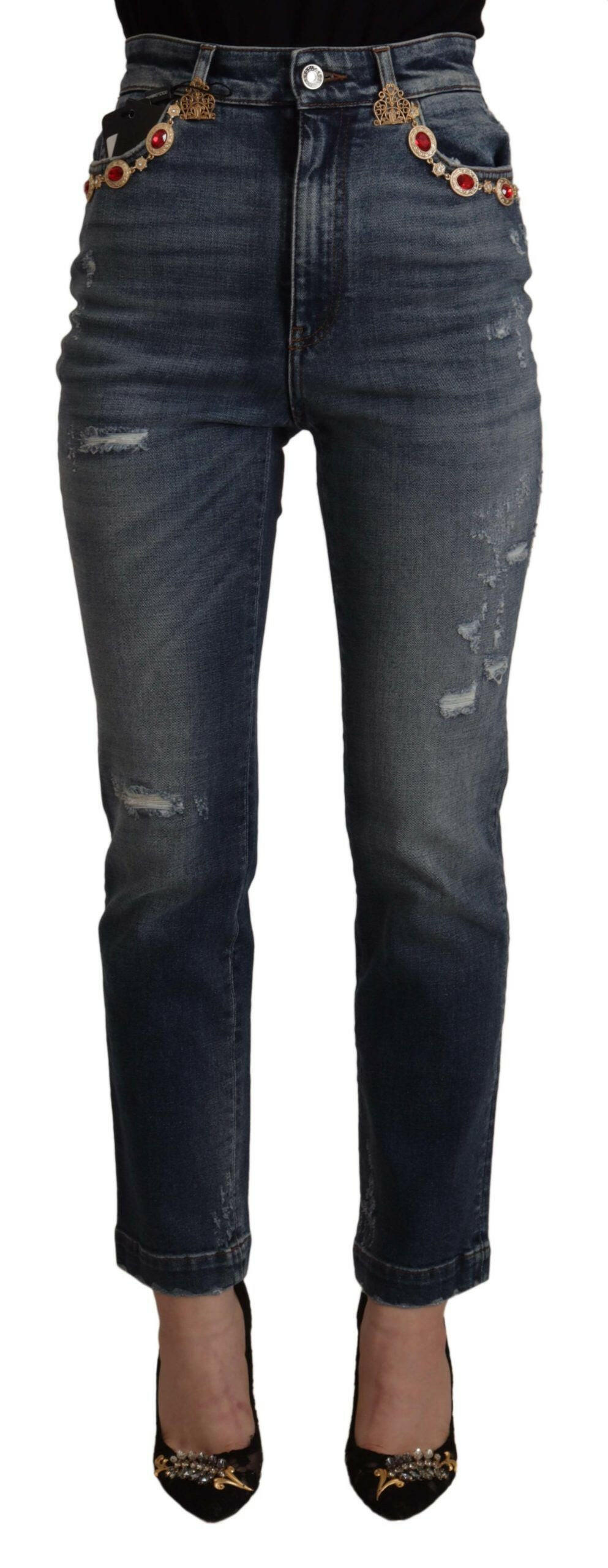 Dolce & Gabbana Blue Denim Crystal Embellished Pants Jeans -   -  Dolce & Gabbana.