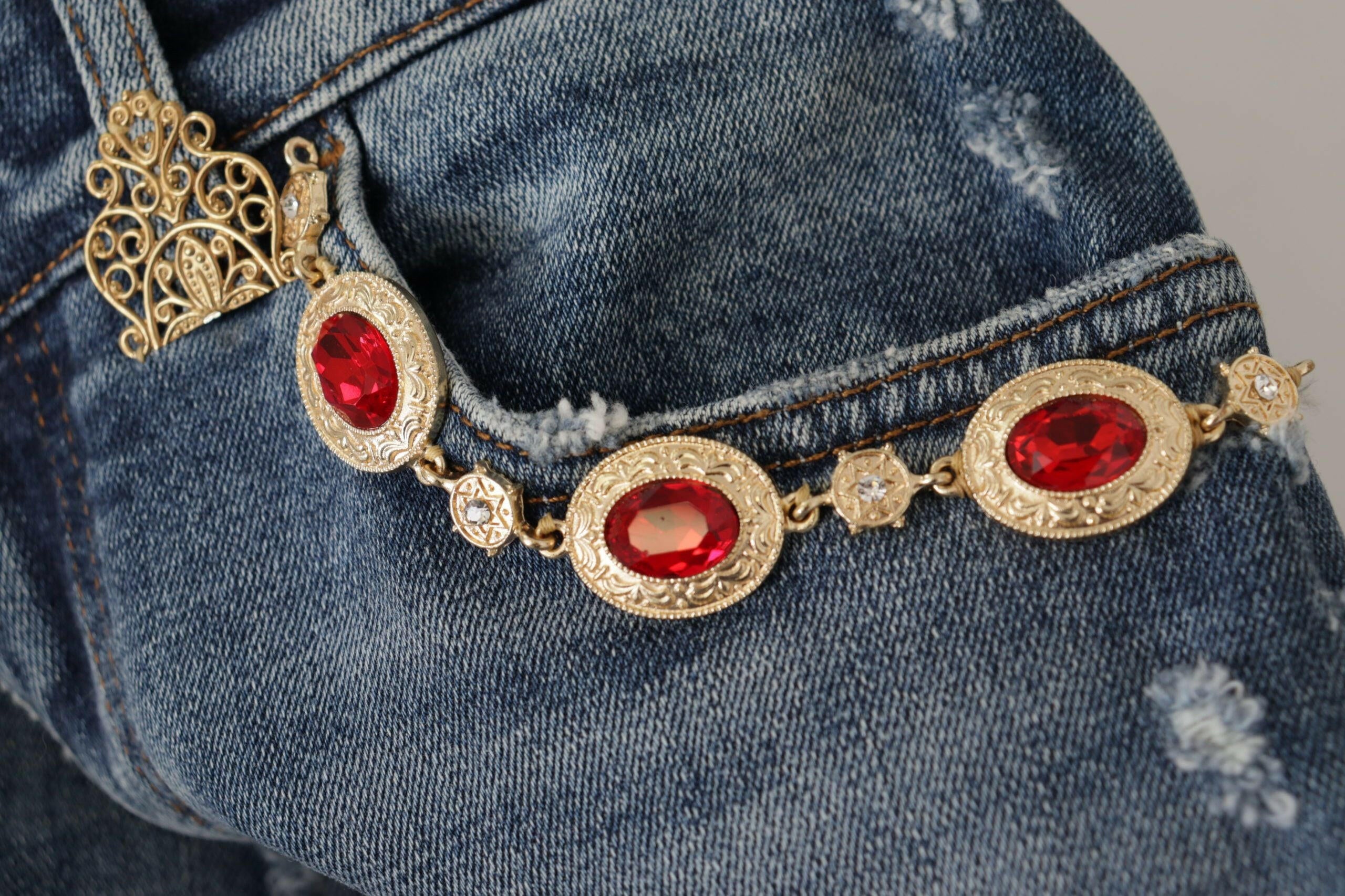 Dolce & Gabbana Blue Denim Crystal Embellished Pants Jeans -   -  Dolce & Gabbana.