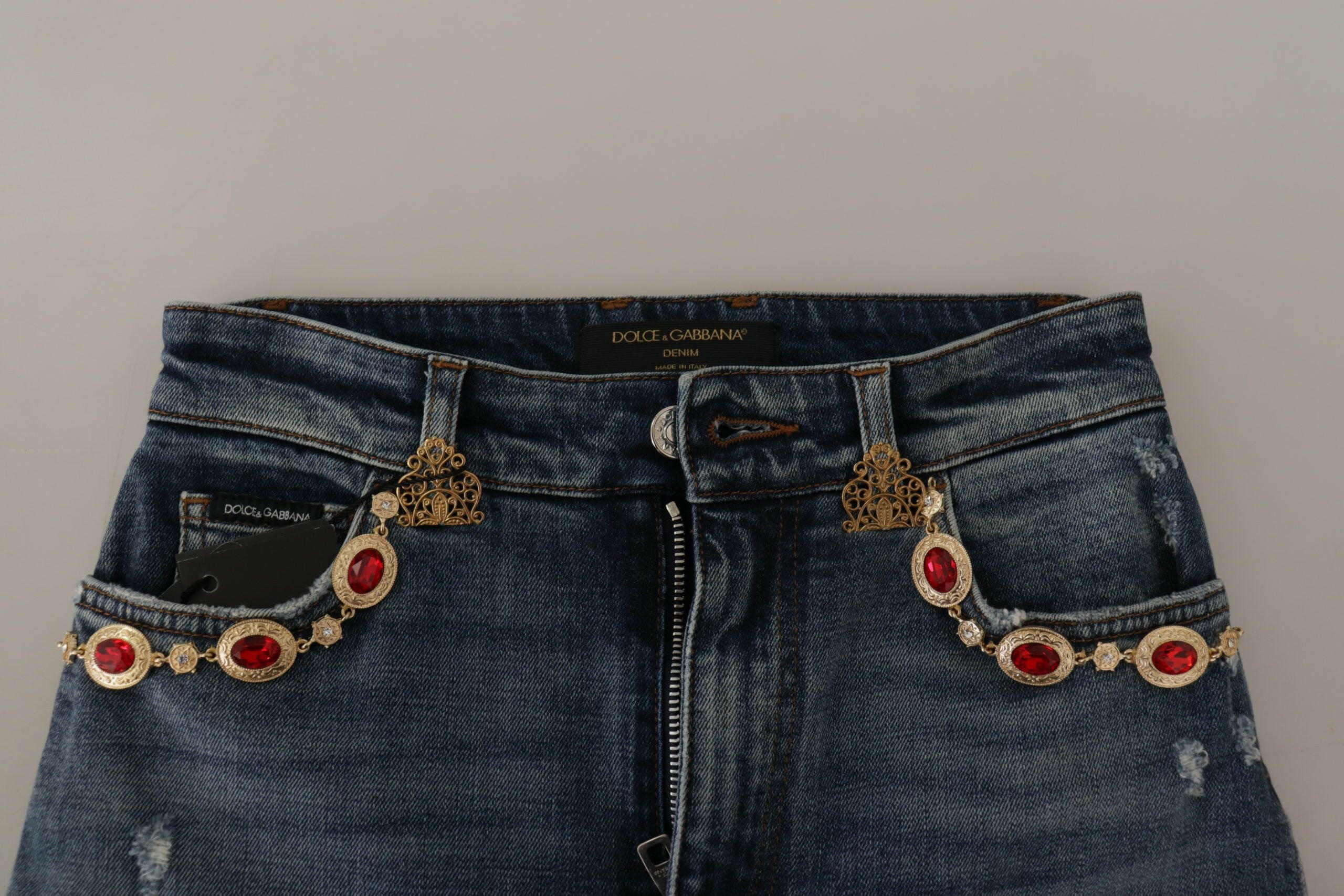 Dolce & Gabbana Blue Denim Crystal Embellished Pants Jeans -   -  Dolce & Gabbana.