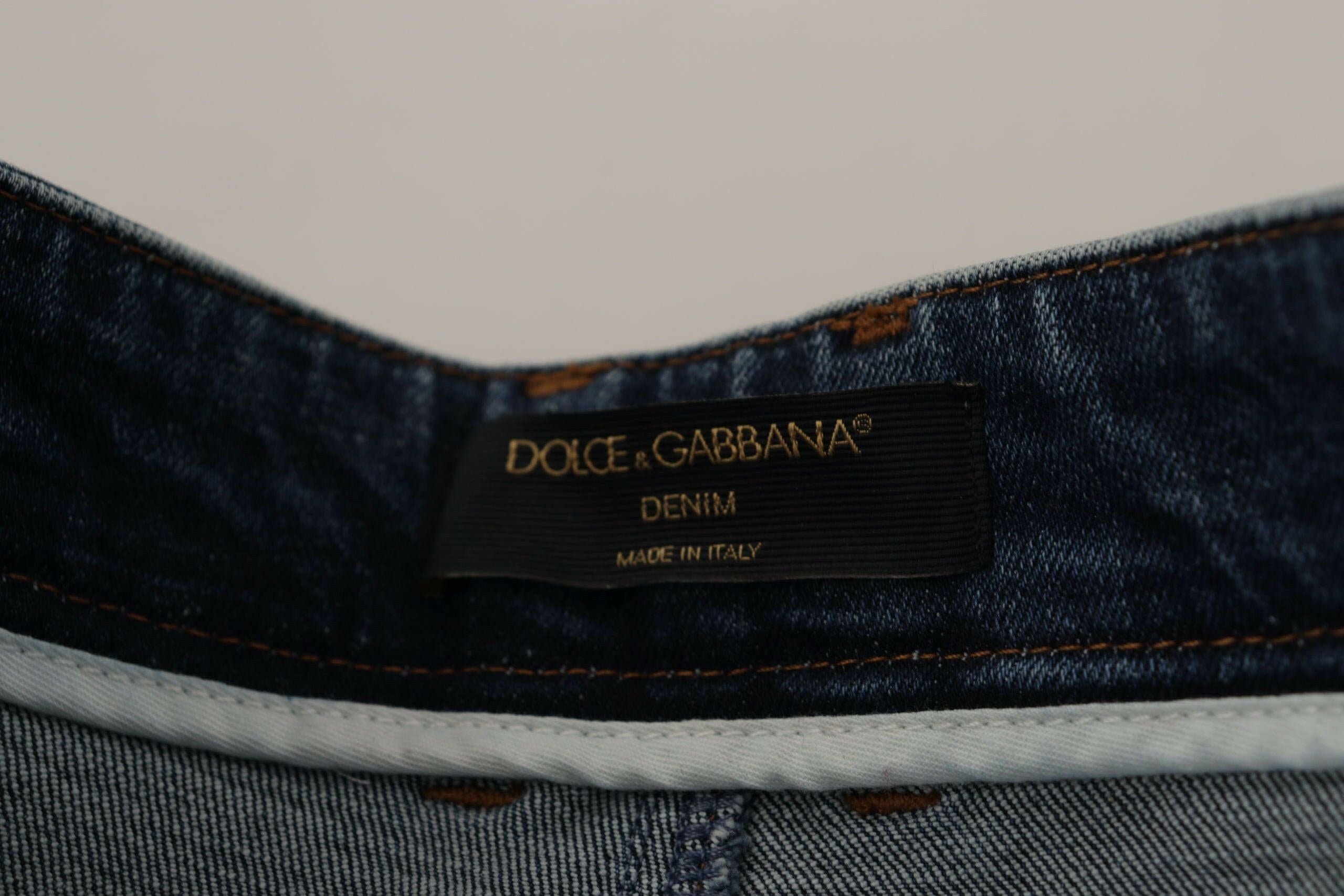 Dolce & Gabbana Blue Denim Crystal Embellished Pants Jeans -   -  Dolce & Gabbana.