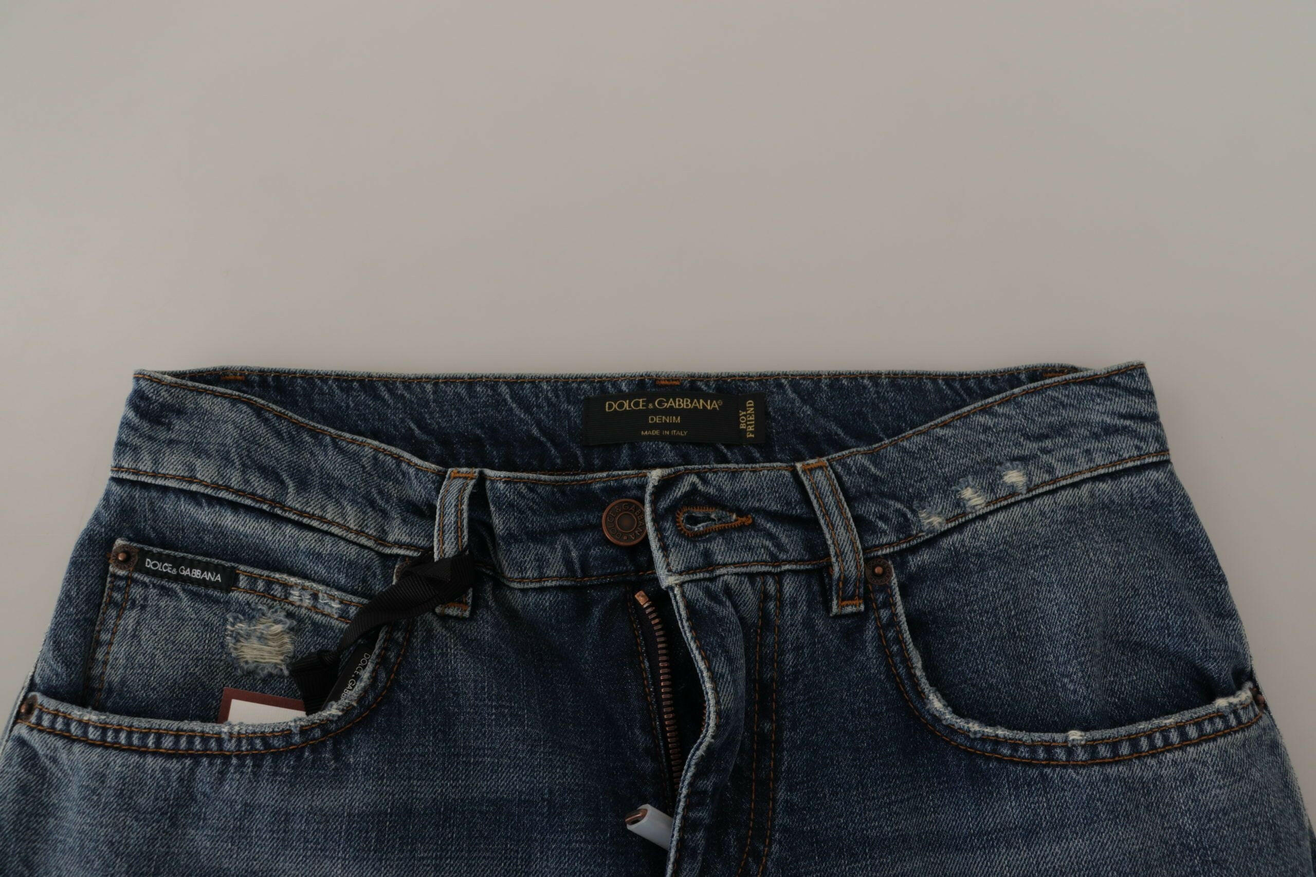 Dolce & Gabbana Blue Denim Baroque Heart Logo Patch Pants Jeans -   -  Dolce & Gabbana.