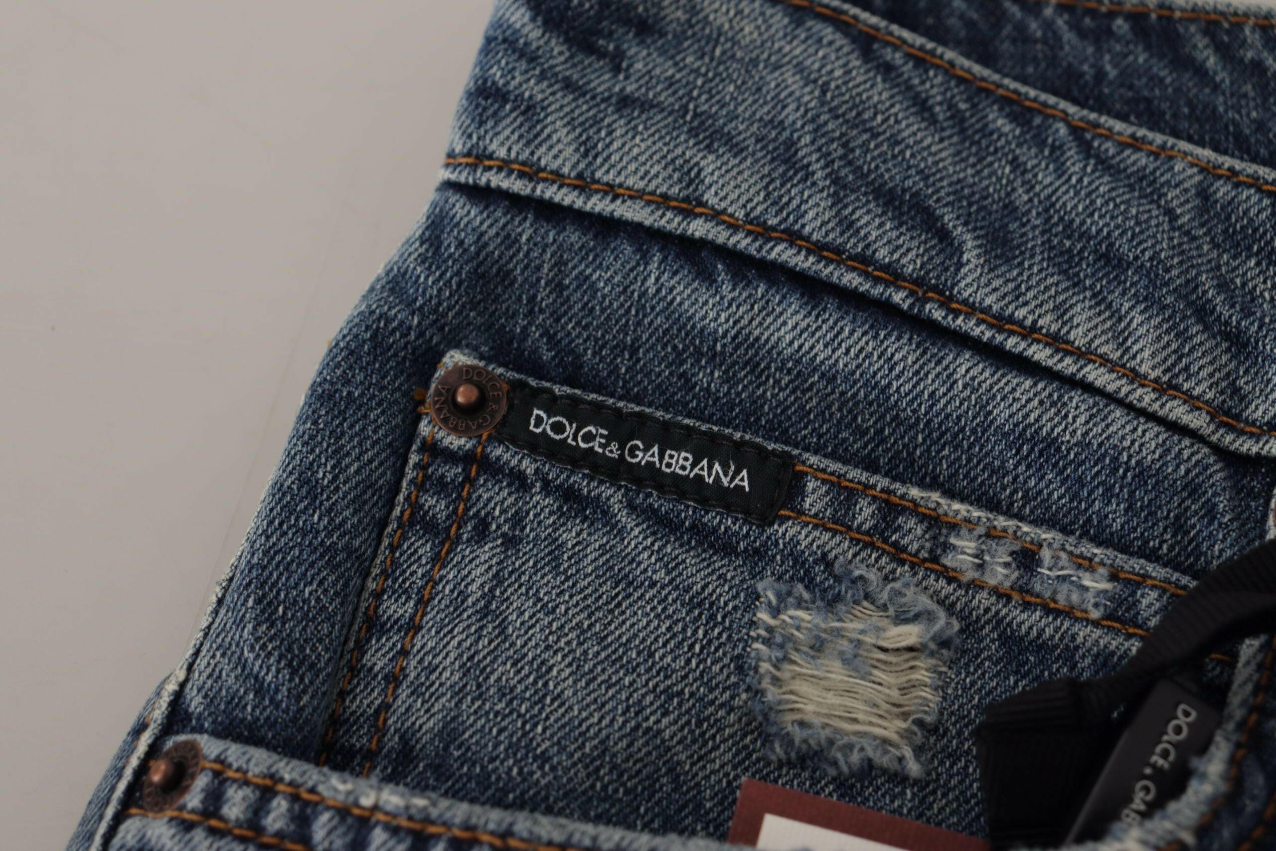 Dolce & Gabbana Blue Denim Baroque Heart Logo Patch Pants Jeans -   -  Dolce & Gabbana.