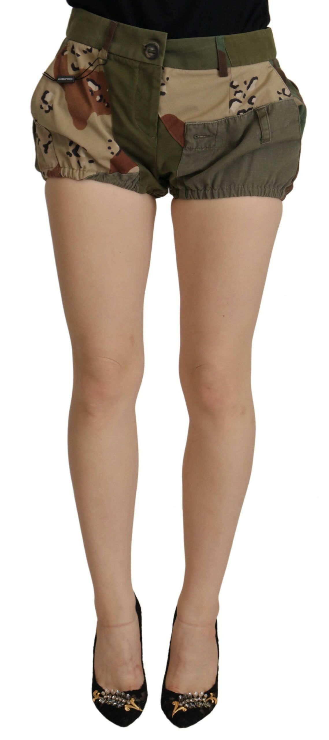 Dolce & Gabbana Green High Waist Hot Pants Cotton Army Shorts -   -  Dolce & Gabbana.