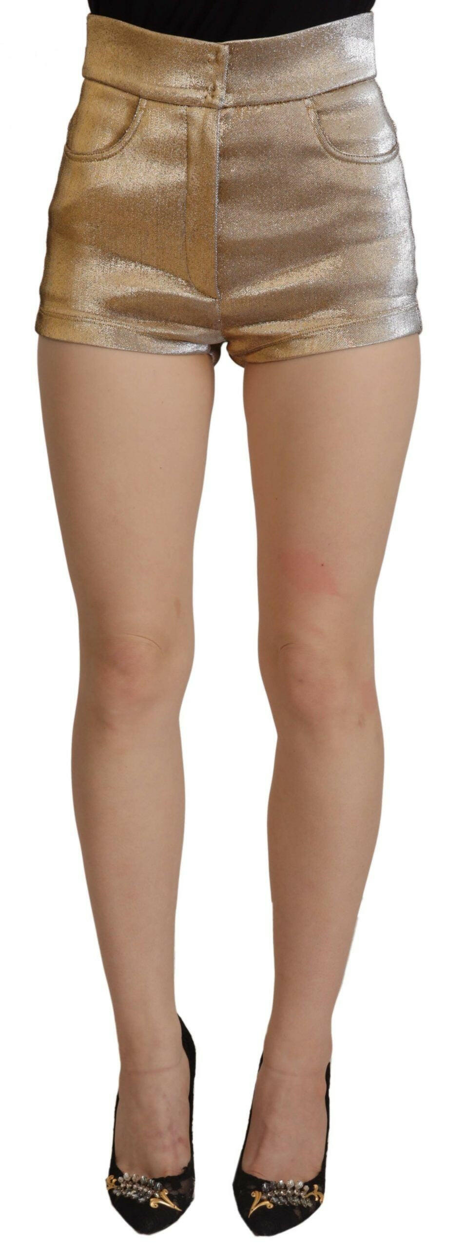 Dolce & Gabbana Gold Cotton Blend Glittered Hot Shorts -   -  Dolce & Gabbana.