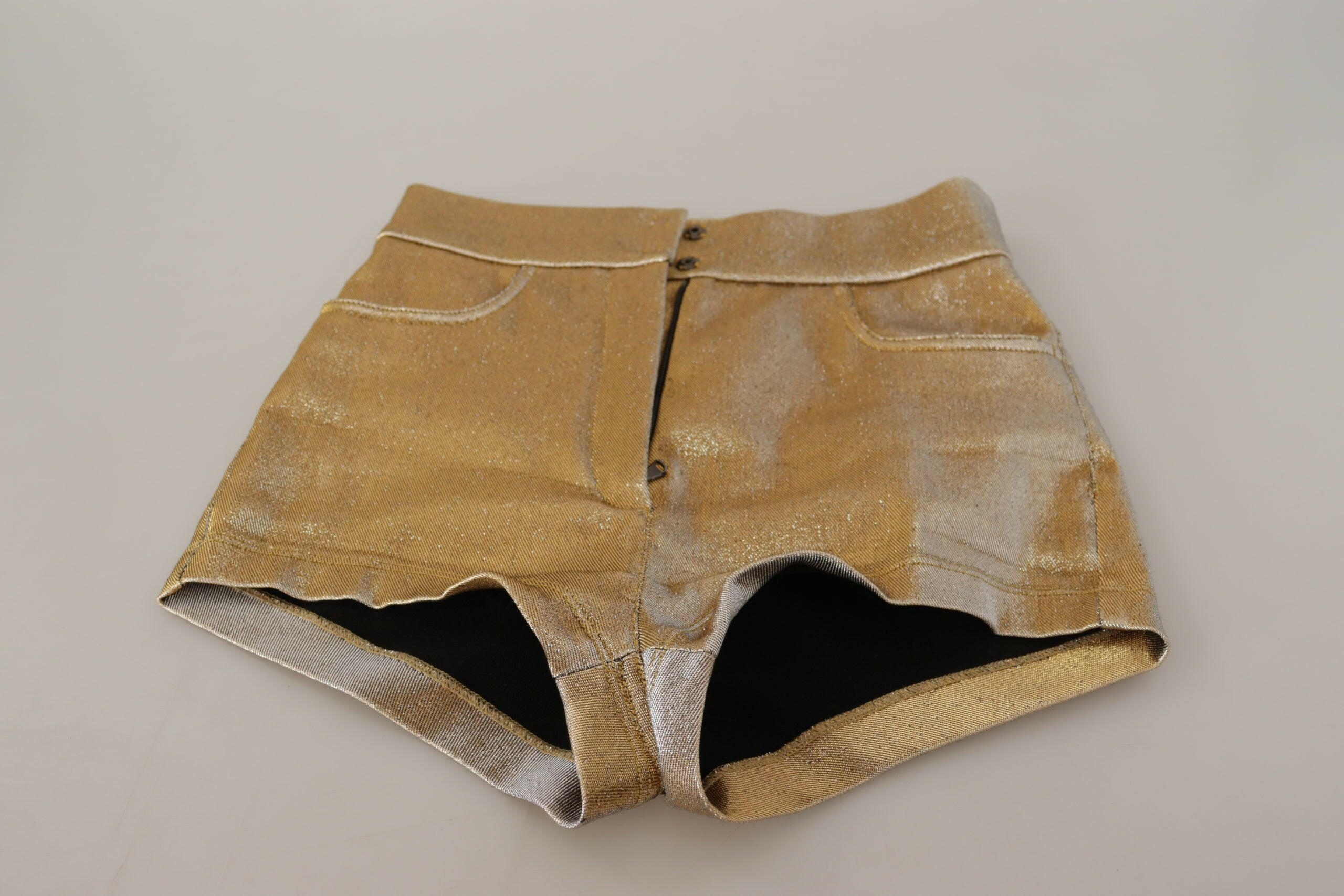 Dolce & Gabbana Gold Cotton Blend Glittered Hot Shorts -   -  Dolce & Gabbana.