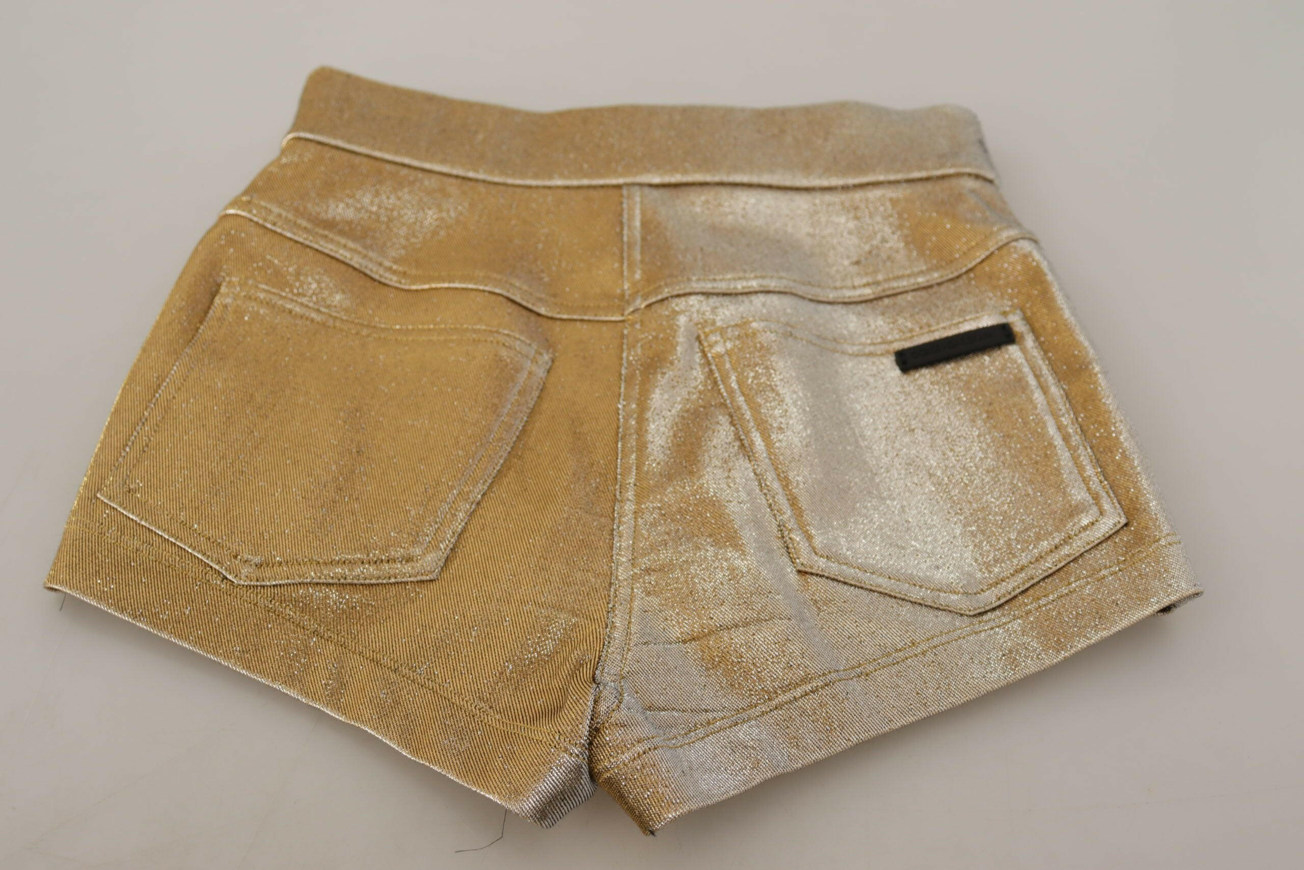 Dolce & Gabbana Gold Cotton Blend Glittered Hot Shorts -   -  Dolce & Gabbana.