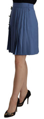 Dolce & Gabbana Blue Embellished Pleated Mini Skirt Wool -   -  Dolce & Gabbana.