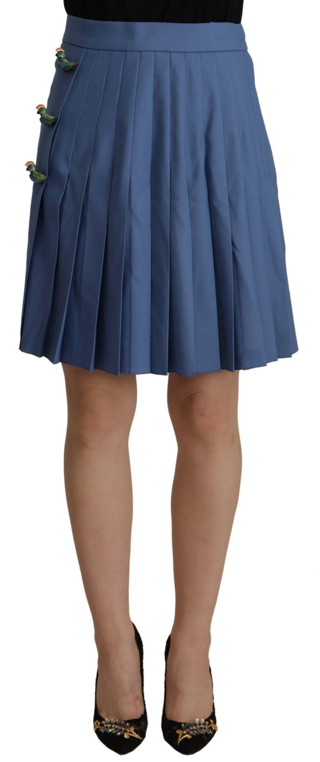 Dolce & Gabbana Blue Embellished Pleated Mini Skirt Wool -   -  Dolce & Gabbana.
