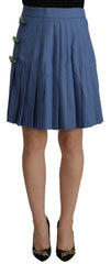 Dolce & Gabbana Blue Embellished Pleated Mini Skirt Wool -   -  Dolce & Gabbana.