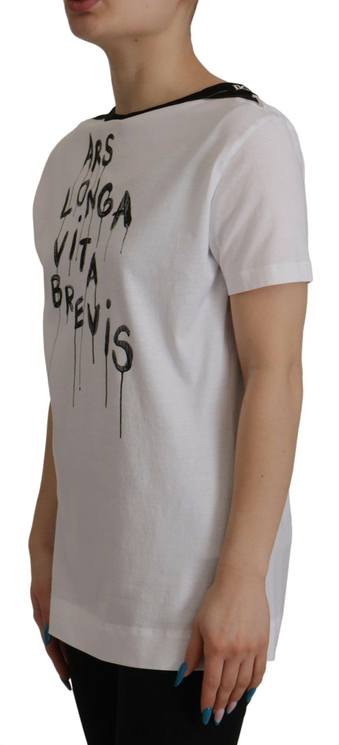 Dolce & Gabbana White Slogan Print Round Neck Cotton  T-shirt -   -  Dolce & Gabbana.