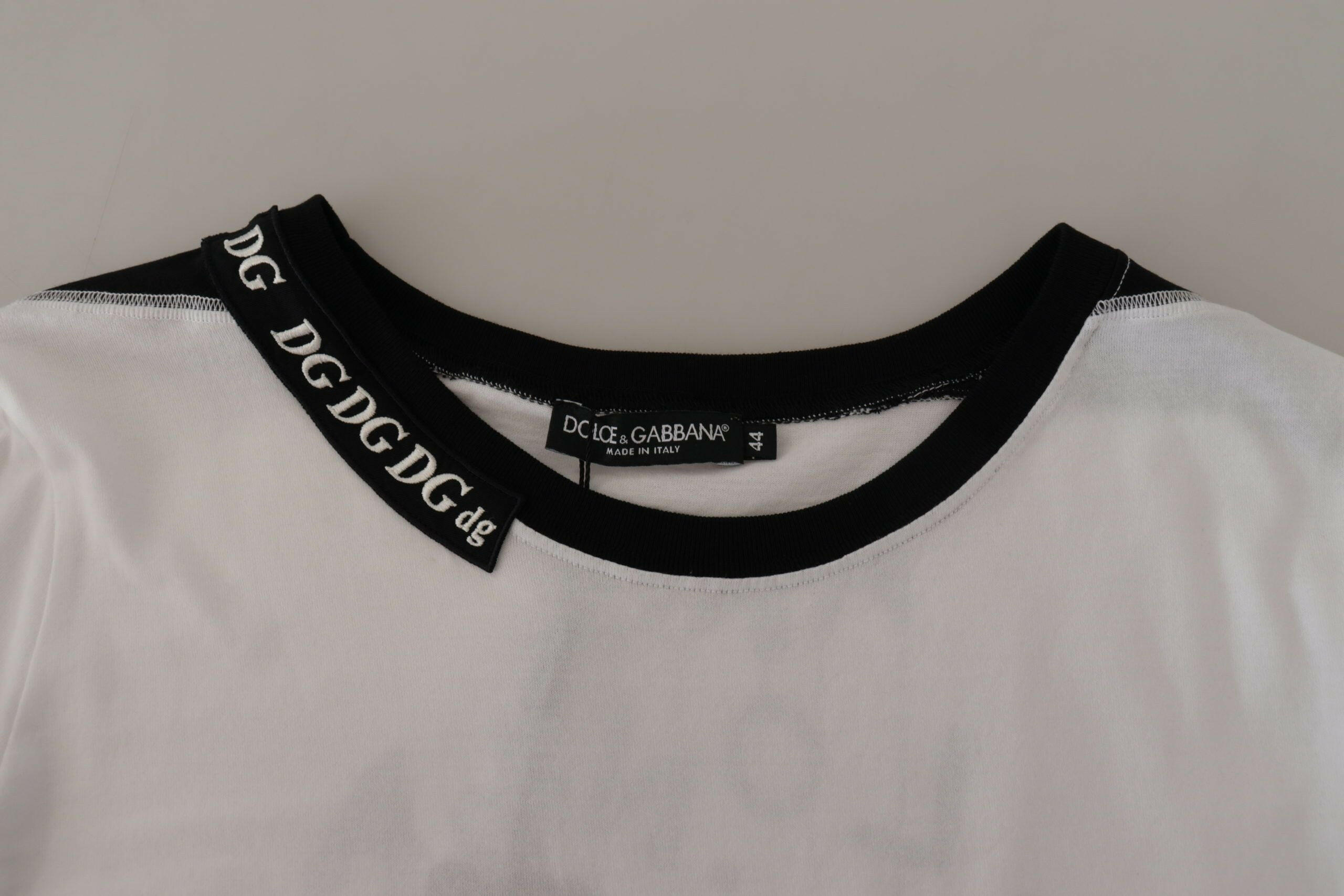Dolce & Gabbana White Slogan Print Round Neck Cotton  T-shirt -   -  Dolce & Gabbana.