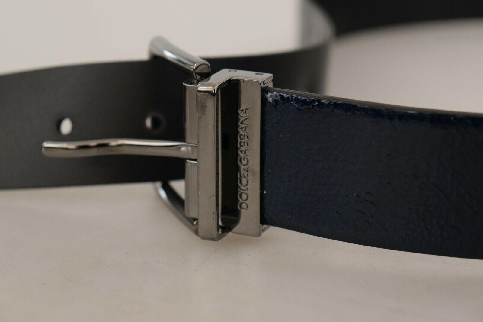 Dolce & Gabbana Blue Patent Leather Vernice Silver Logo Buckle Belt -   -  Dolce & Gabbana.