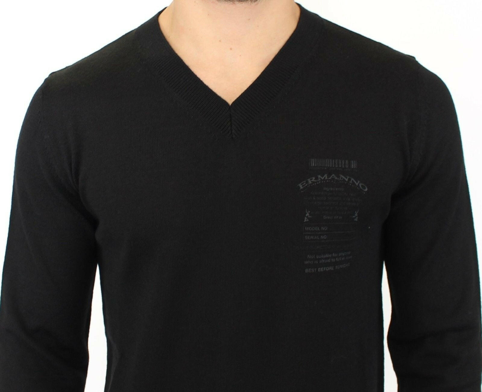 Ermanno Scervino Black Wool Blend V-neck Pullover Sweater -   -  Ermanno Scervino.