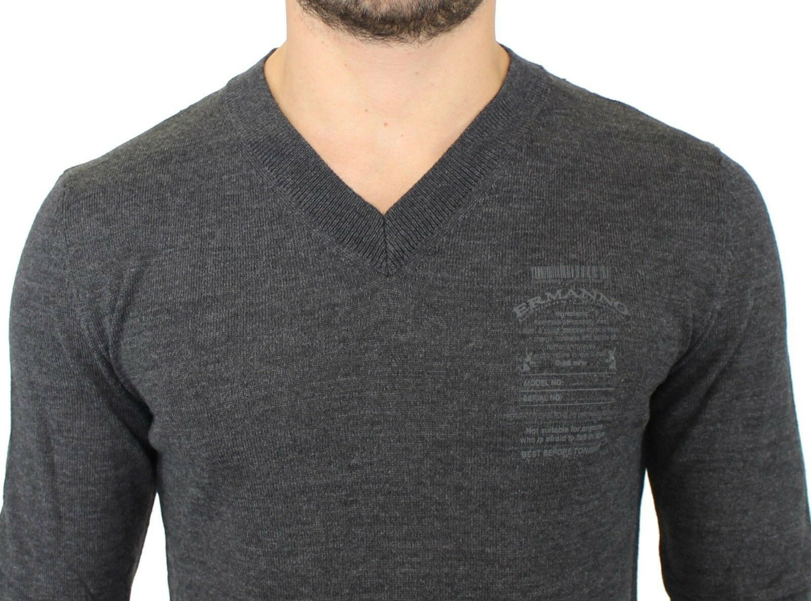 Ermanno Scervino Gray Wool Blend V-neck Pullover Sweater -   -  Ermanno Scervino.