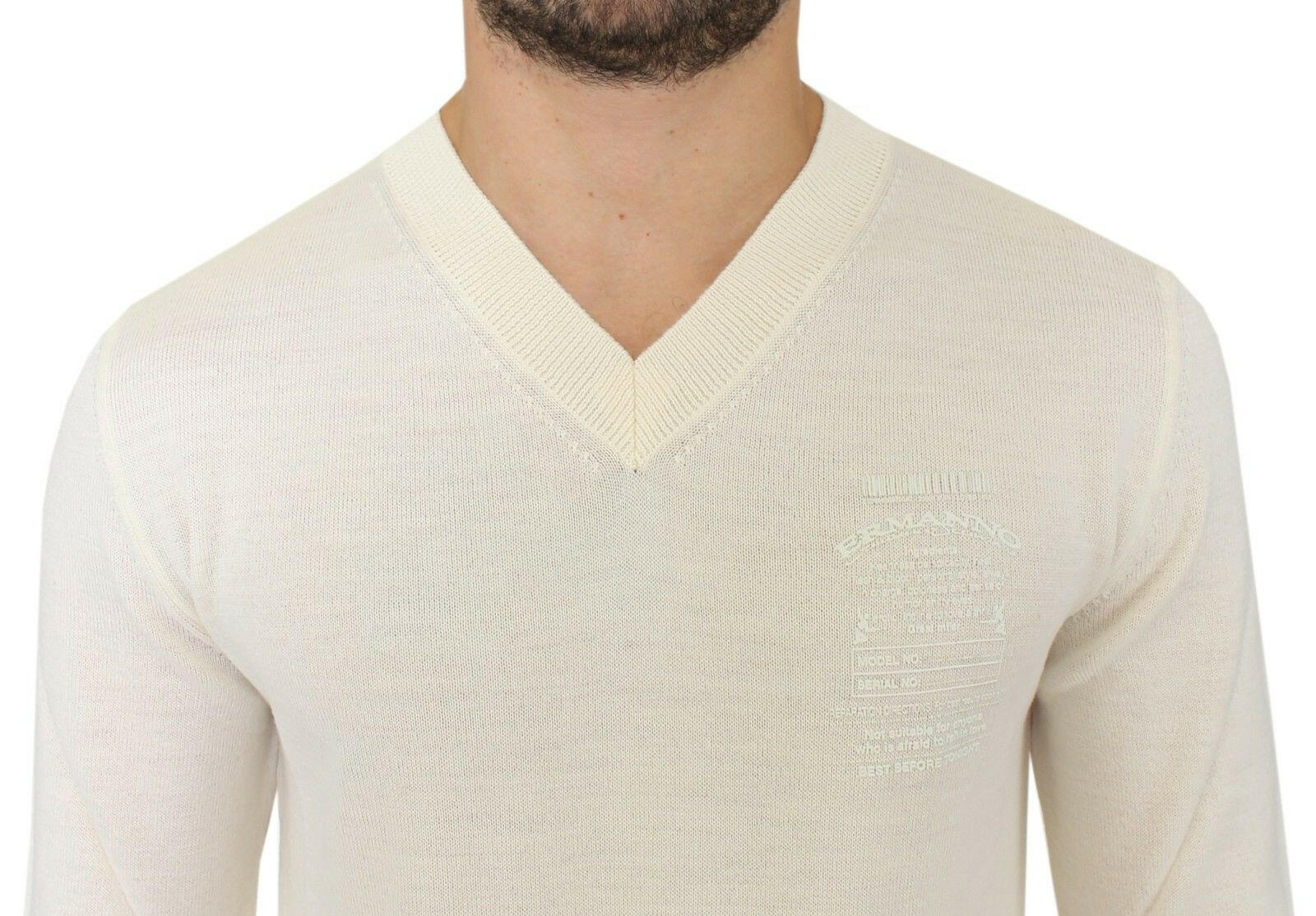 Ermanno Scervino Off White Wool Blend V-neck Pullover Sweater -   -  Ermanno Scervino.