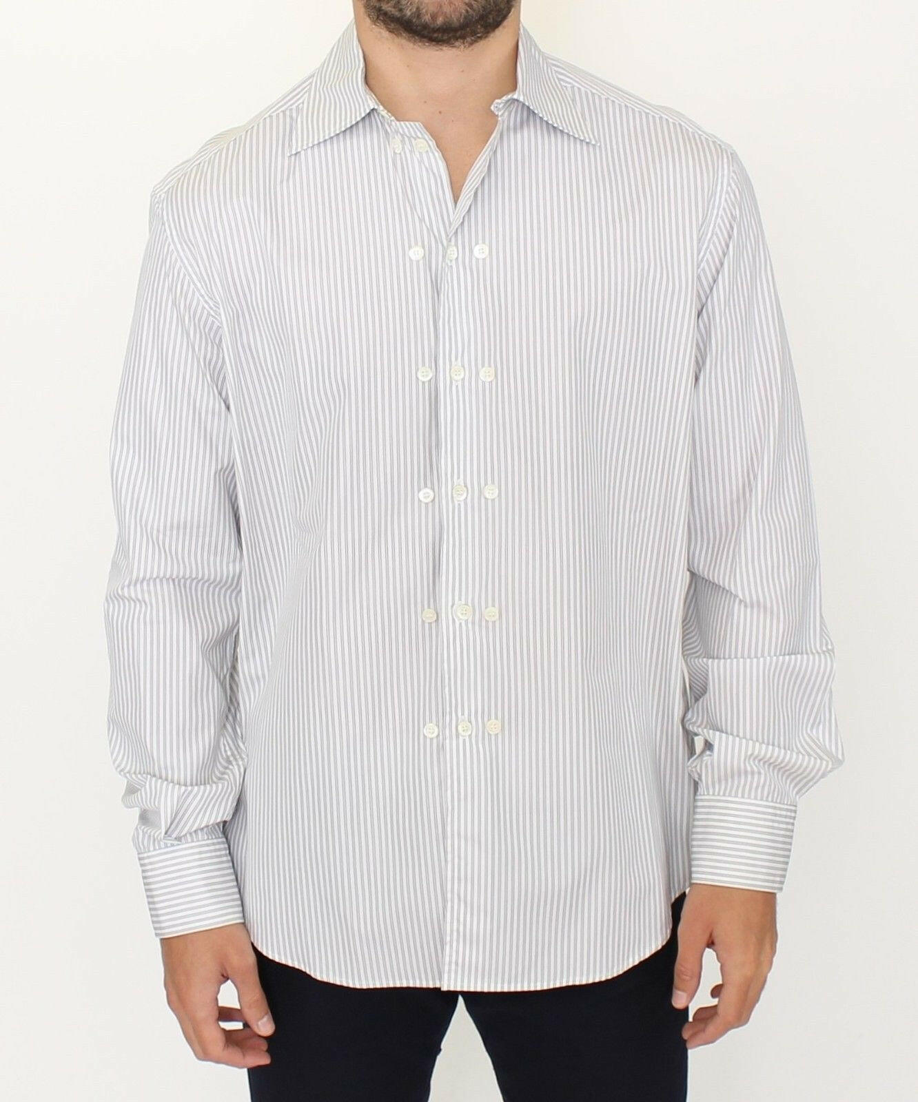 Ermanno Scervino White Gray Striped Regular Fit Casual Shirt -   -  Ermanno Scervino.
