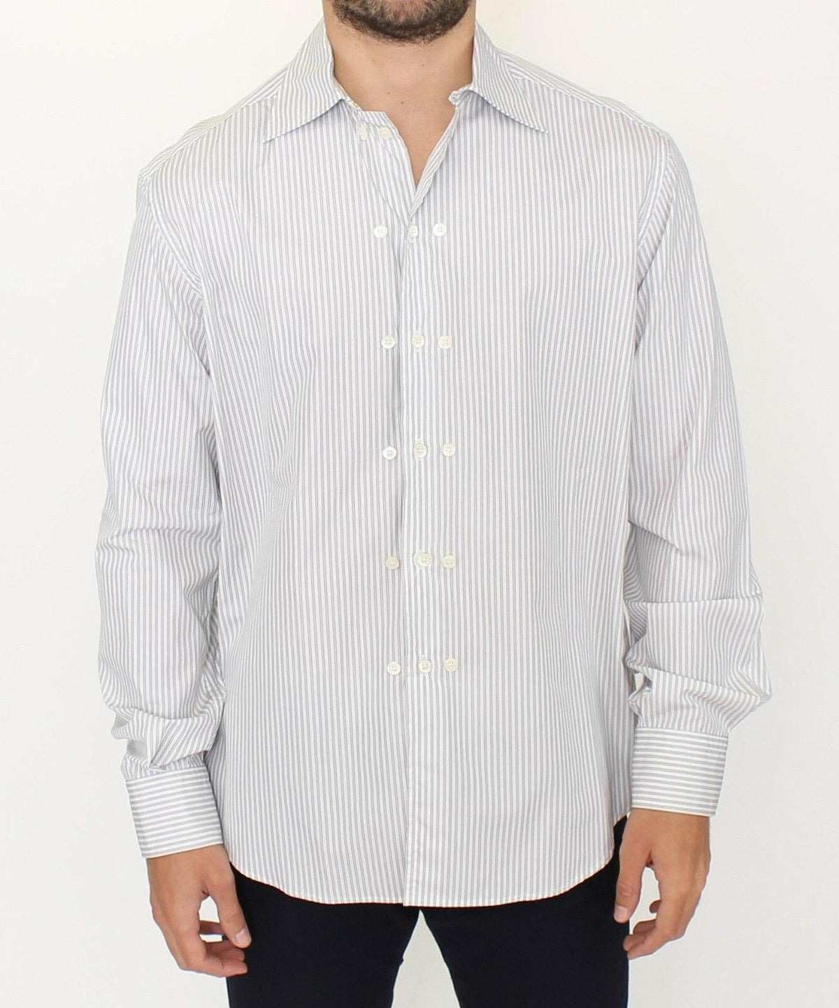 Ermanno Scervino White Gray Striped Regular Fit Casual Shirt -   -  Ermanno Scervino.