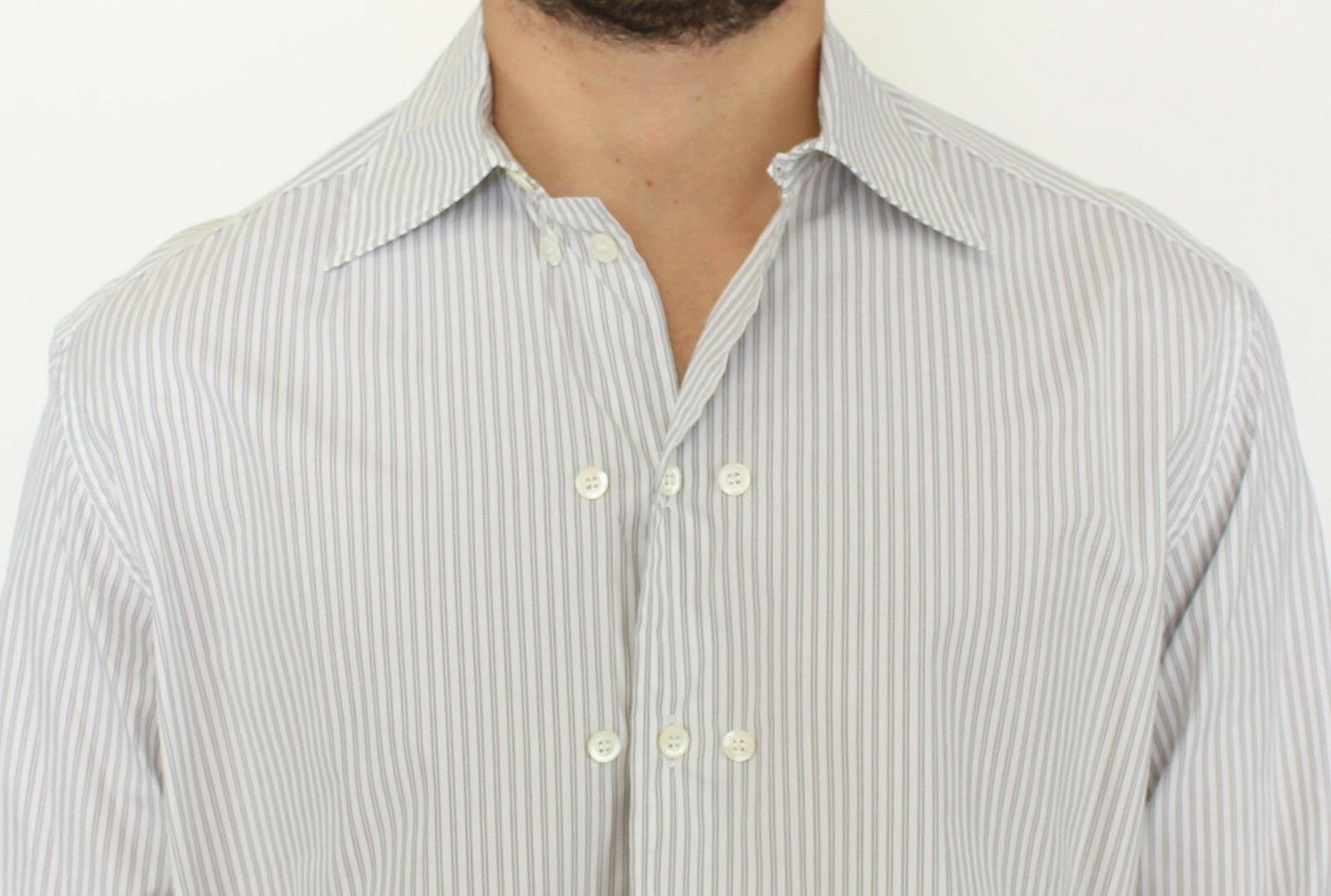 Ermanno Scervino White Gray Striped Regular Fit Casual Shirt -   -  Ermanno Scervino.