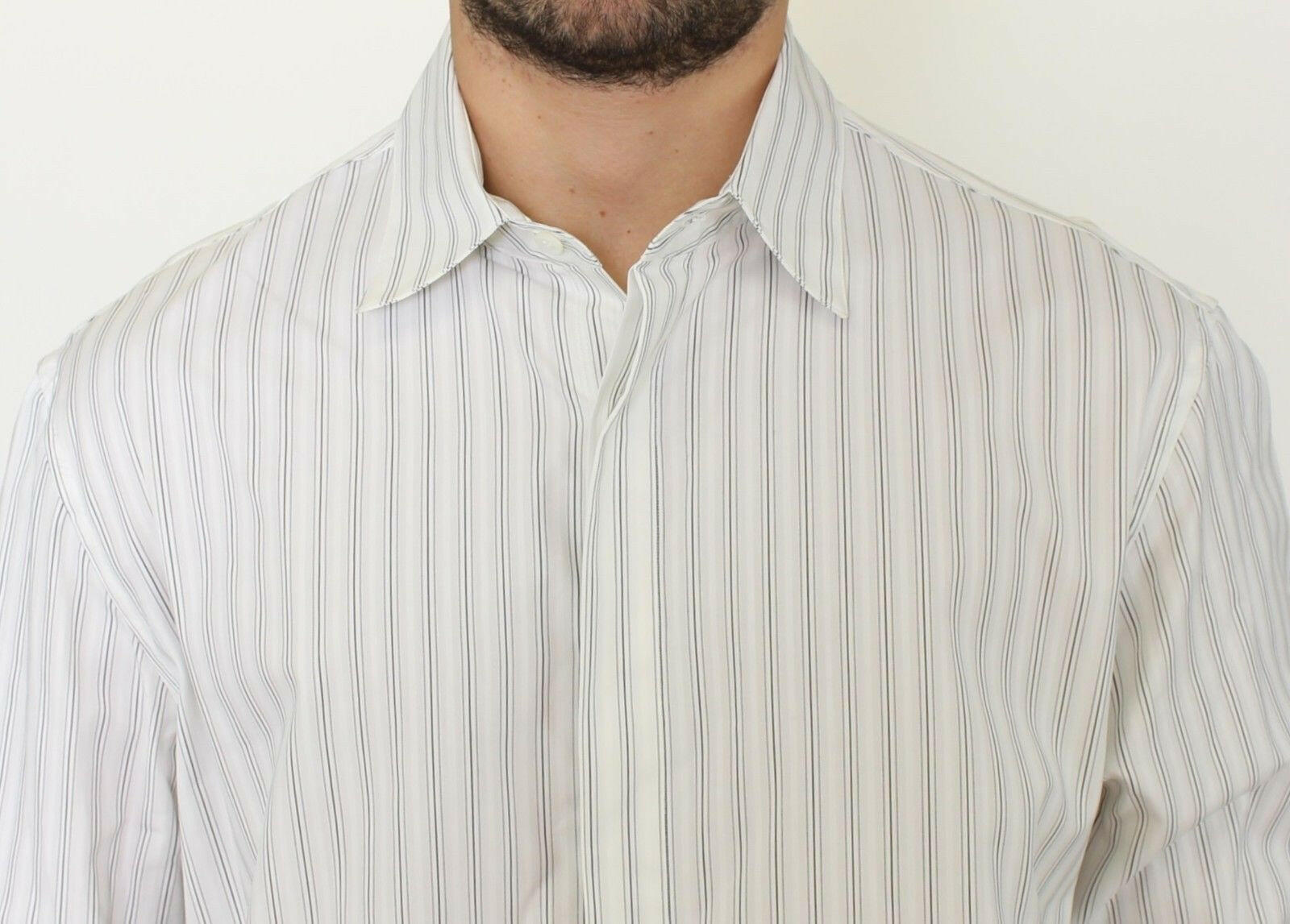 Ermanno Scervino White Black Striped Regular Fit Casual Shirt -   -  Ermanno Scervino.