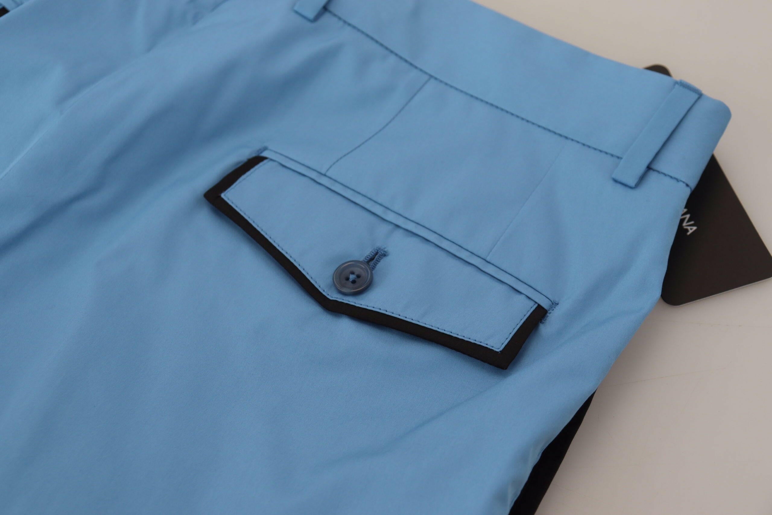 Dolce & Gabbana Blue Cotton Silk Trousers Chinos Pants -   -  Dolce & Gabbana.