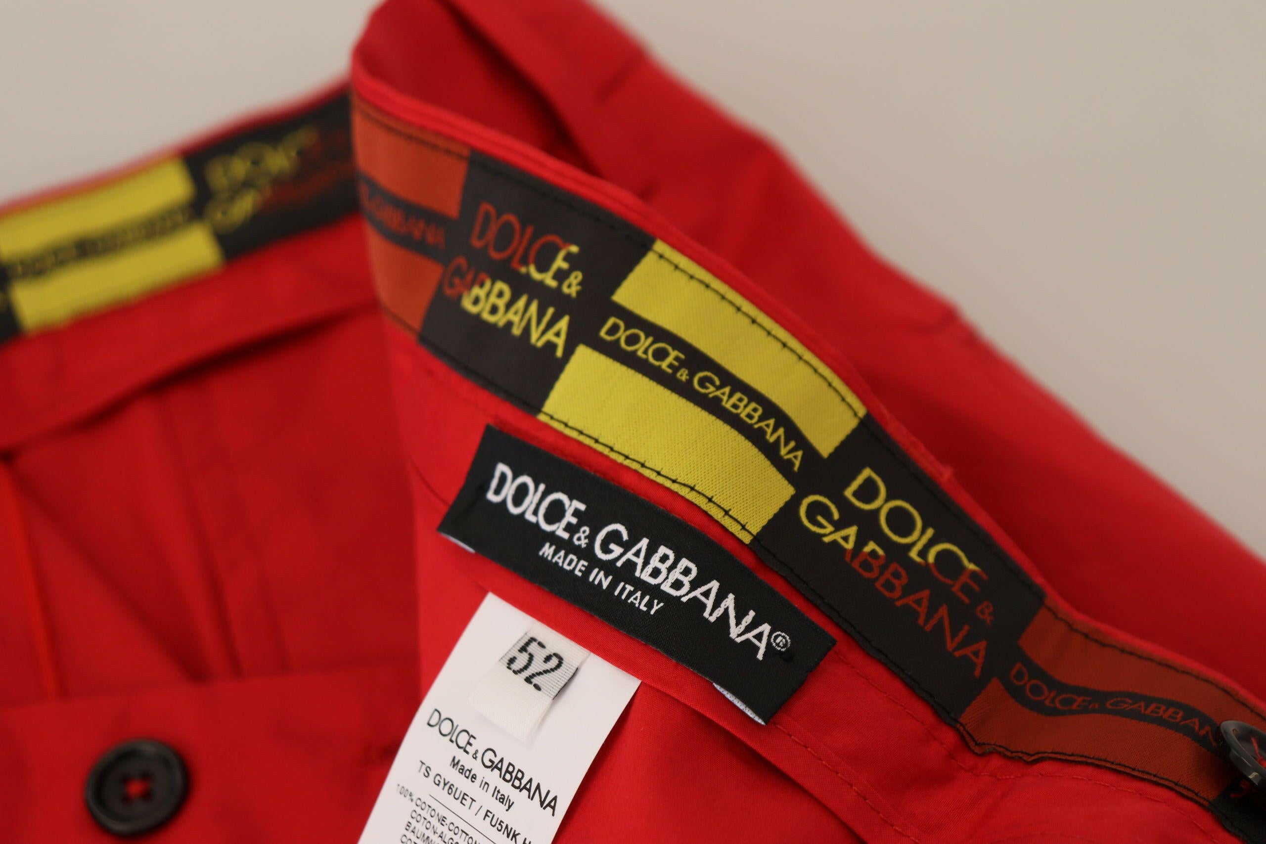 Dolce & Gabbana Red Cotton Slim Fit Trousers Chinos Pants -   -  Dolce & Gabbana.