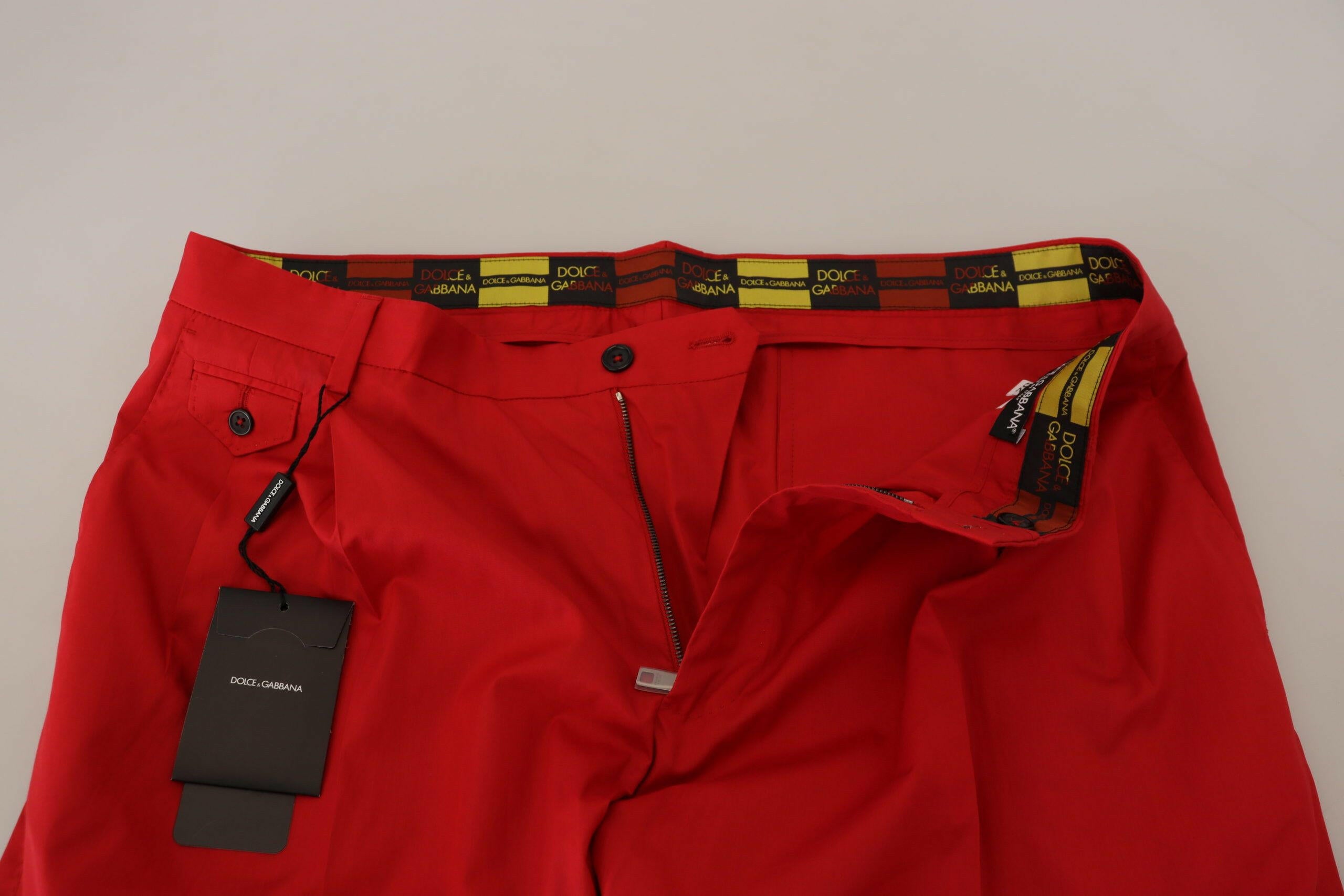 Dolce & Gabbana Red Cotton Slim Fit Trousers Chinos Pants -   -  Dolce & Gabbana.