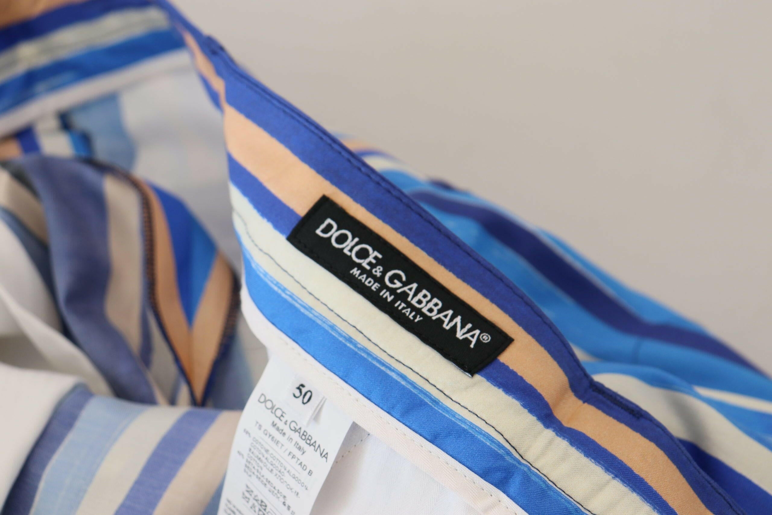 Dolce & Gabbana Blue Striped Silk Cotton Slim Trousers Pants -   -  Dolce & Gabbana.