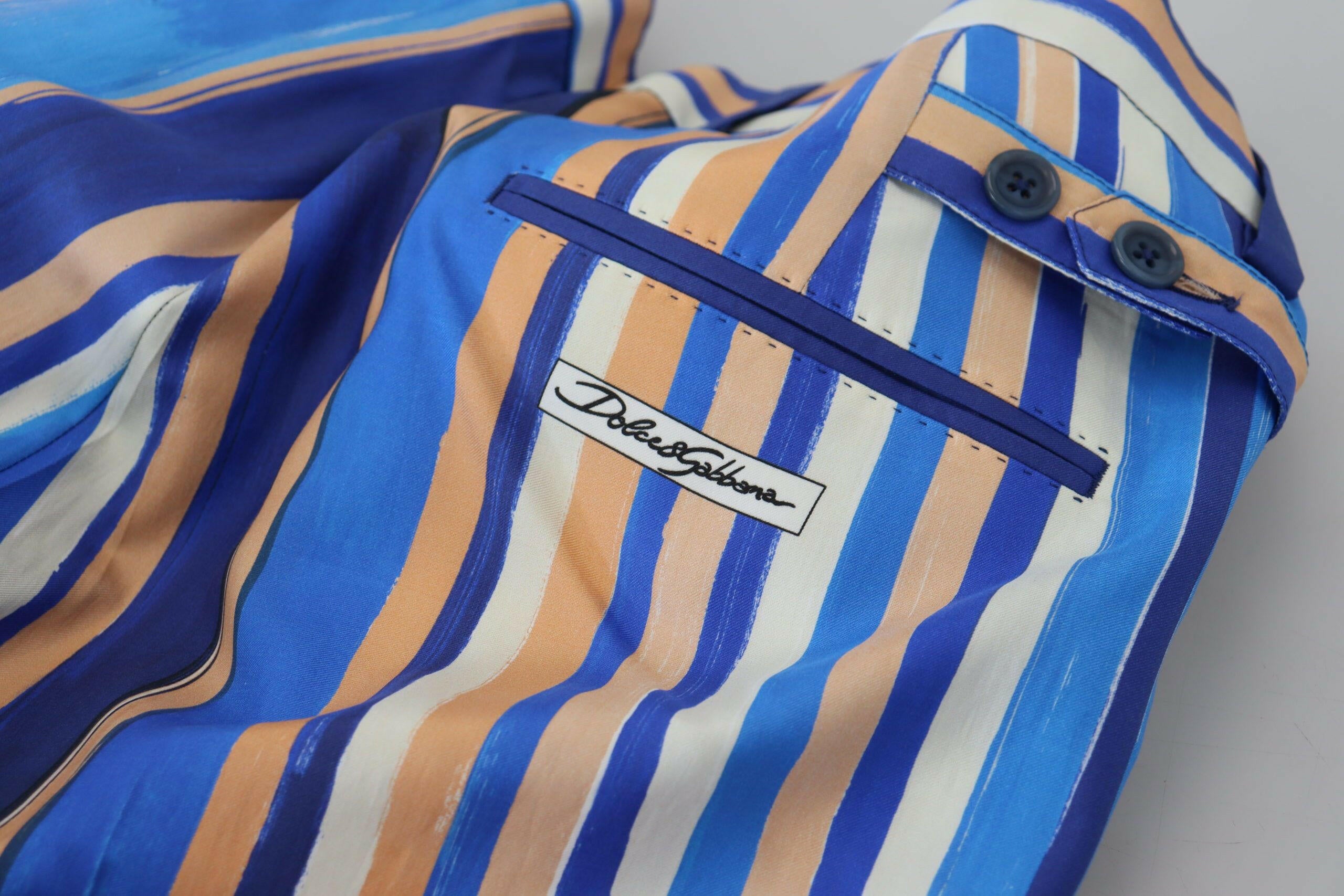 Dolce & Gabbana Blue Striped Silk Cotton Slim Trousers Pants -   -  Dolce & Gabbana.
