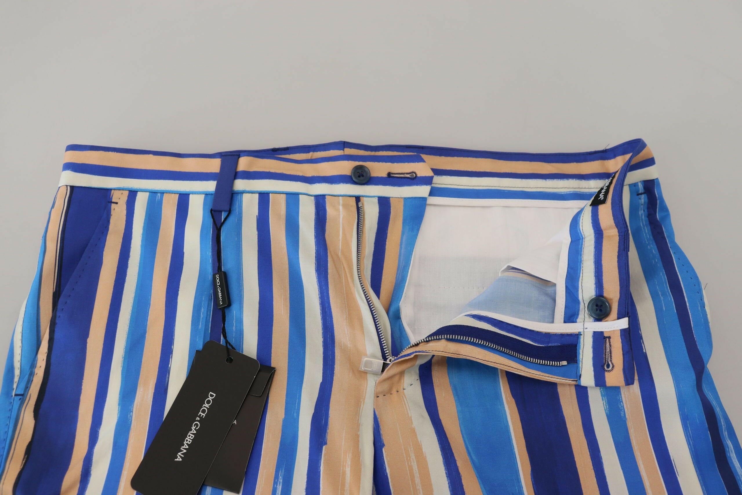 Dolce & Gabbana Blue Striped Silk Cotton Slim Trousers Pants -   -  Dolce & Gabbana.