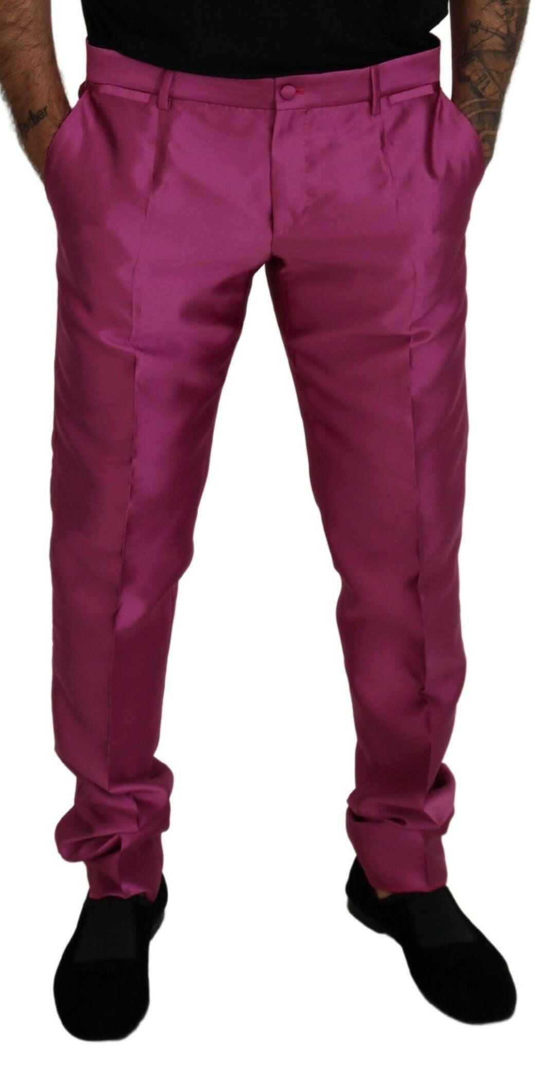 Dolce & Gabbana Pink Silk Slim Trousers Dress Formal Pants -   -  Dolce & Gabbana.