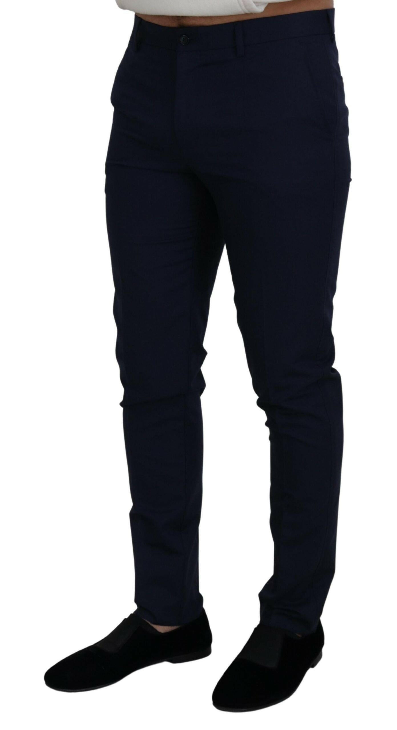Dolce & Gabbana Blue Linen Cotton Slim Trousers Chinos Pants -   -  Dolce & Gabbana.
