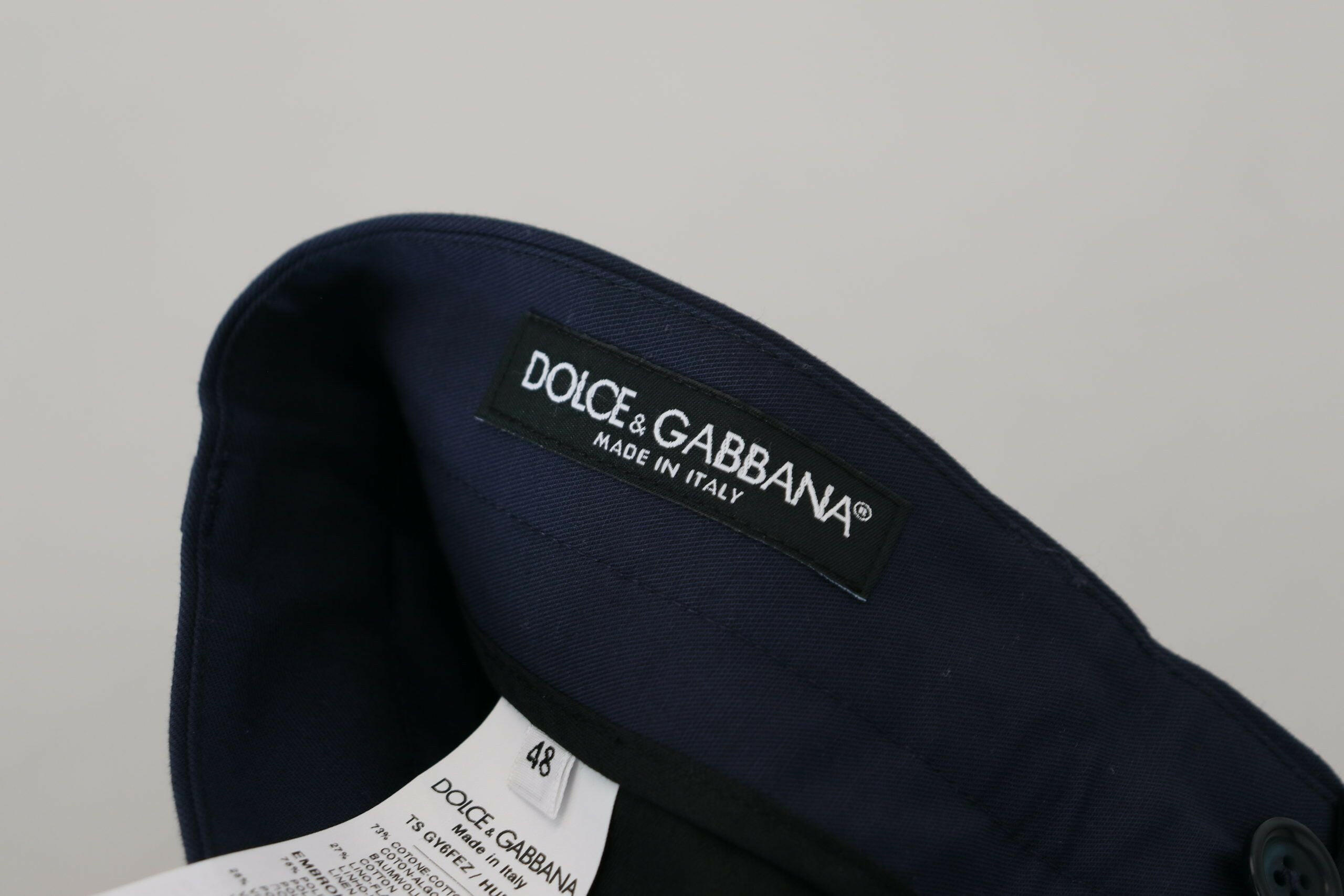 Dolce & Gabbana Blue Linen Cotton Slim Trousers Chinos Pants -   -  Dolce & Gabbana.