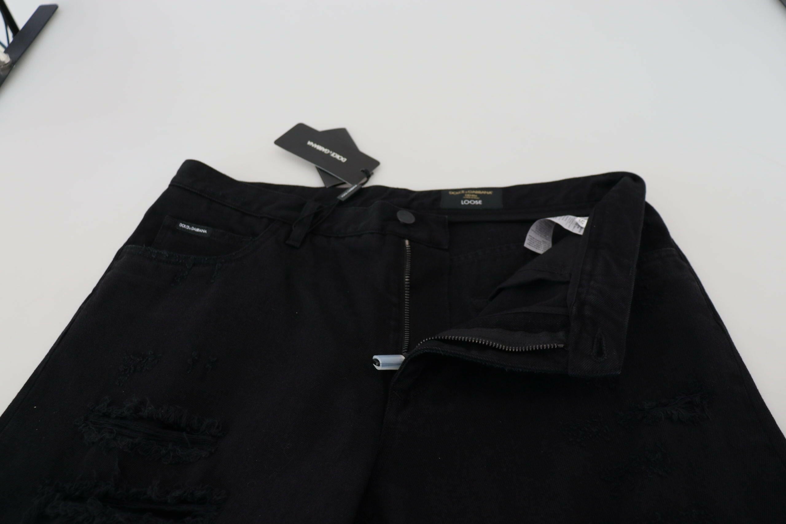 Dolce & Gabbana Black Loose Regular Torn Cotton Jeans -   -  Dolce & Gabbana.
