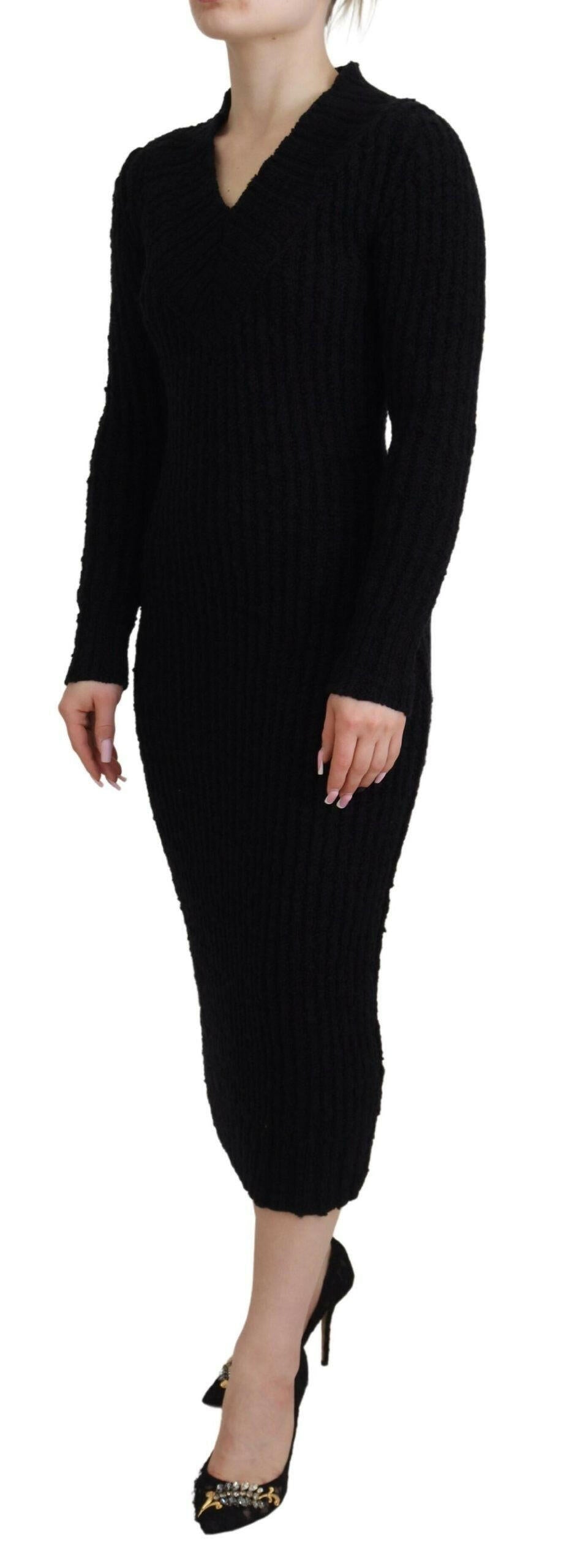 Dolce & Gabbana Black Wool Knitted Sheath Sweater Dress -   -  Dolce & Gabbana.