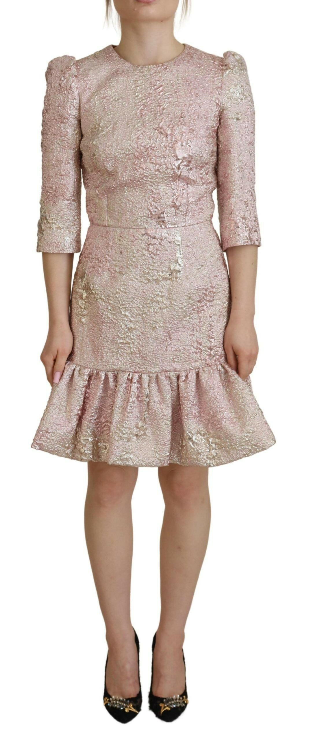 Dolce & Gabbana Pink Jaquard 3/4 Sleeve Sheath Midi Dress -   -  Dolce & Gabbana.
