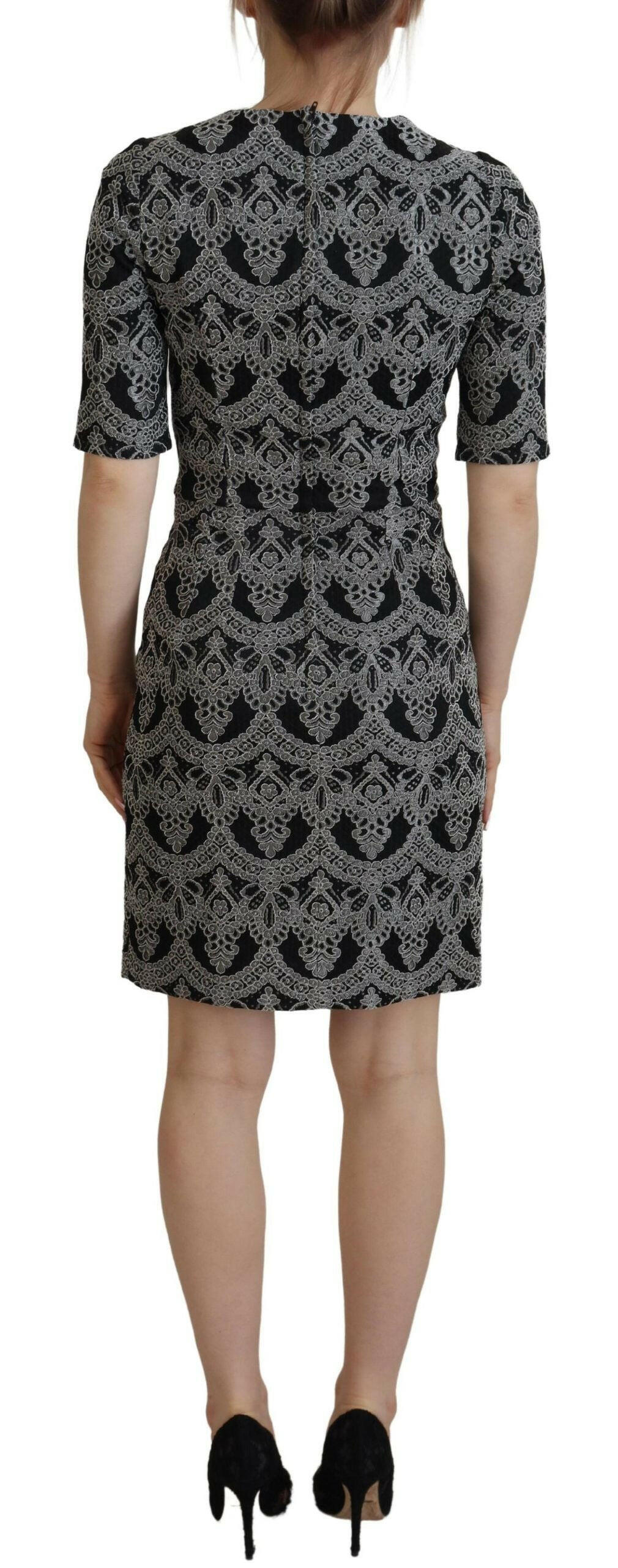 Dolce & Gabbana Black Gray Jacquard Sheath Bodycon Dress -   -  Dolce & Gabbana.