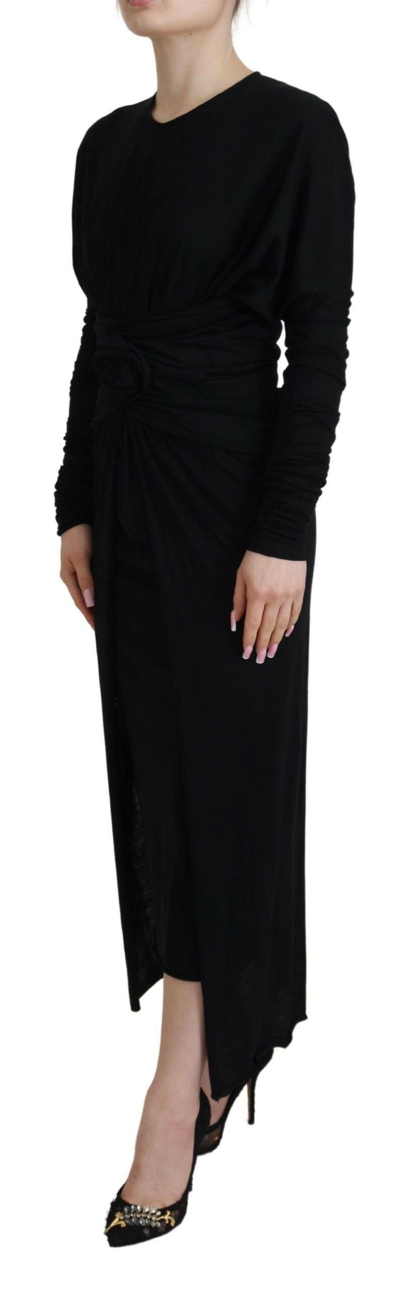 Dolce & Gabbana Black Sheath Midi Gown Wool Wrap Dress -   -  Dolce & Gabbana.